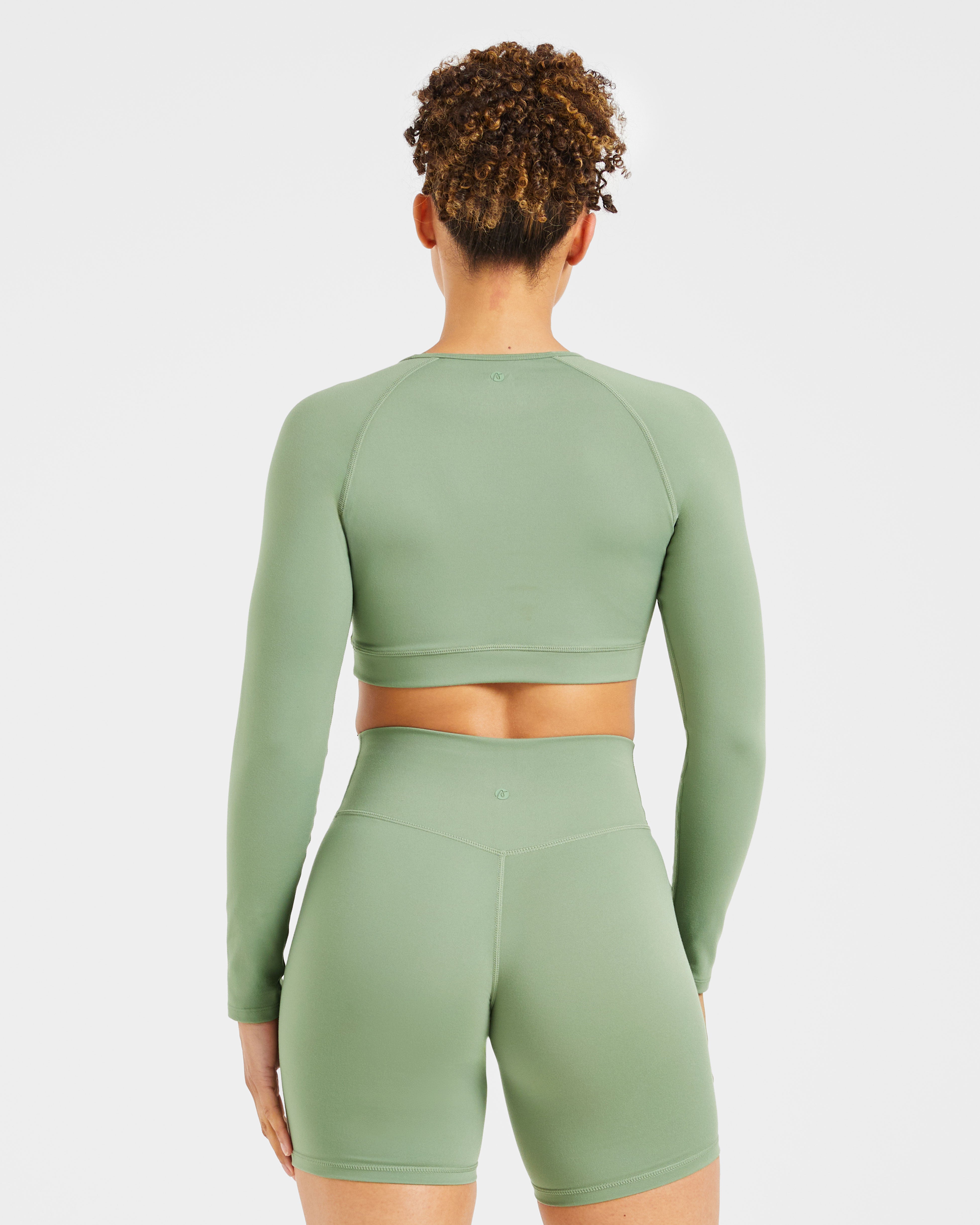 Staple Long Sleeve Crop Top - Olive Green