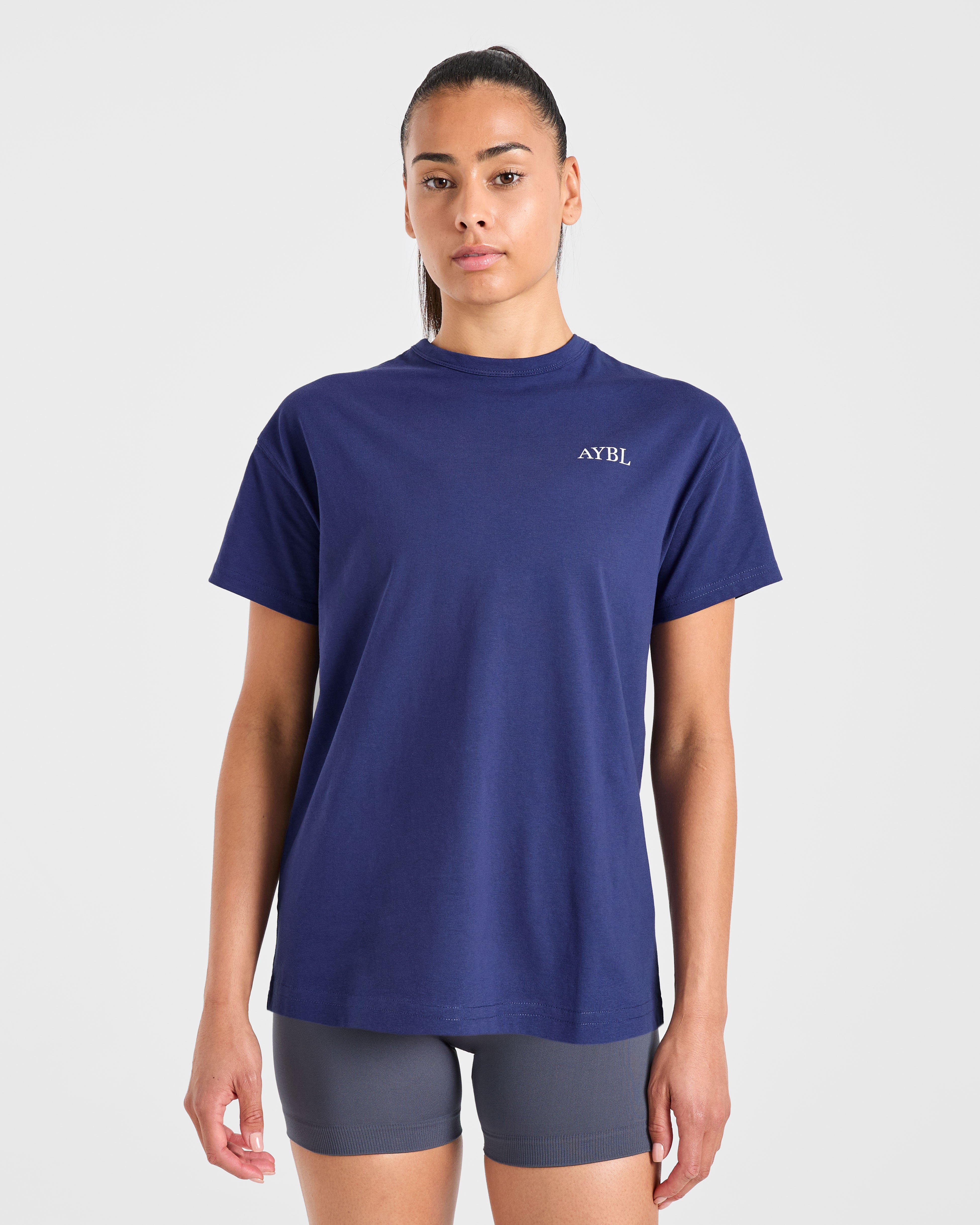 AYBL Sports Club Script Oversized T Shirt - Navy