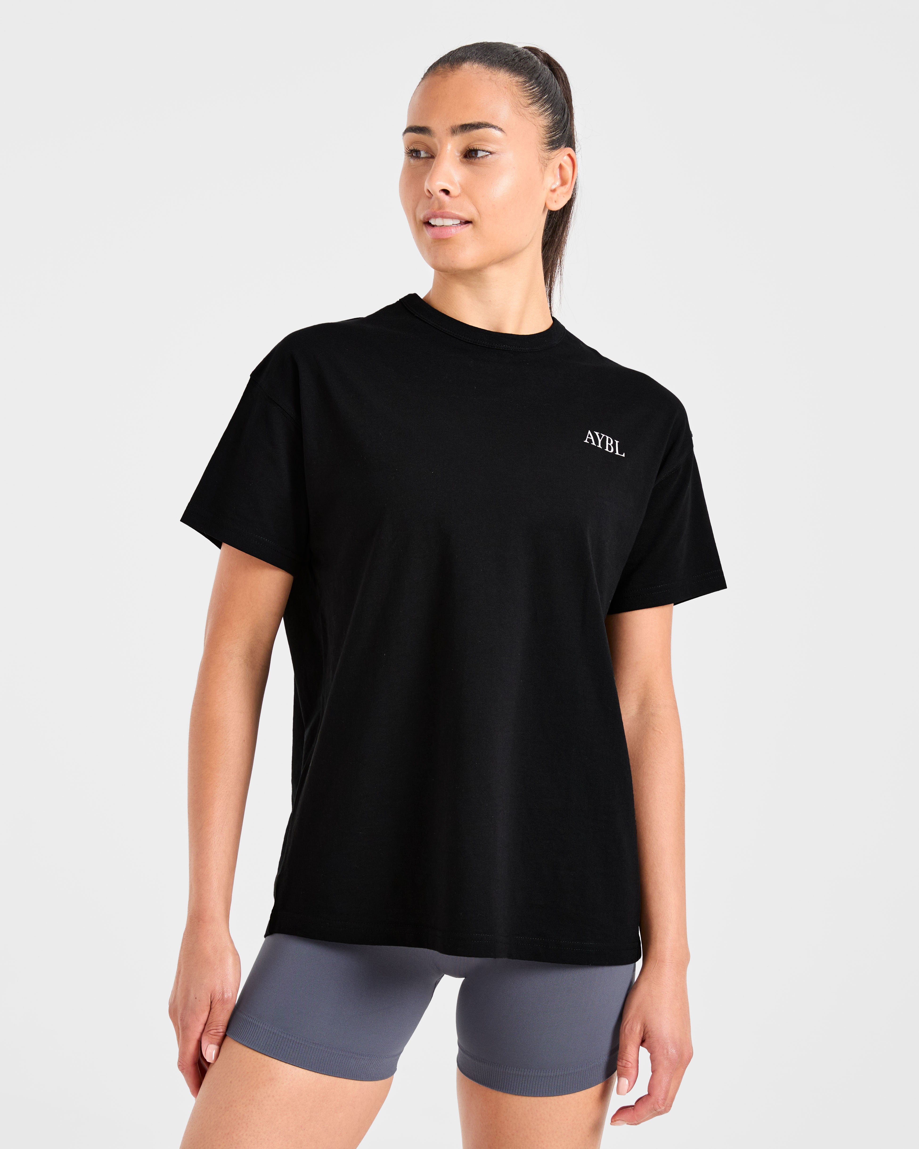 AYBL Sports Club Script Oversized T Shirt - Black