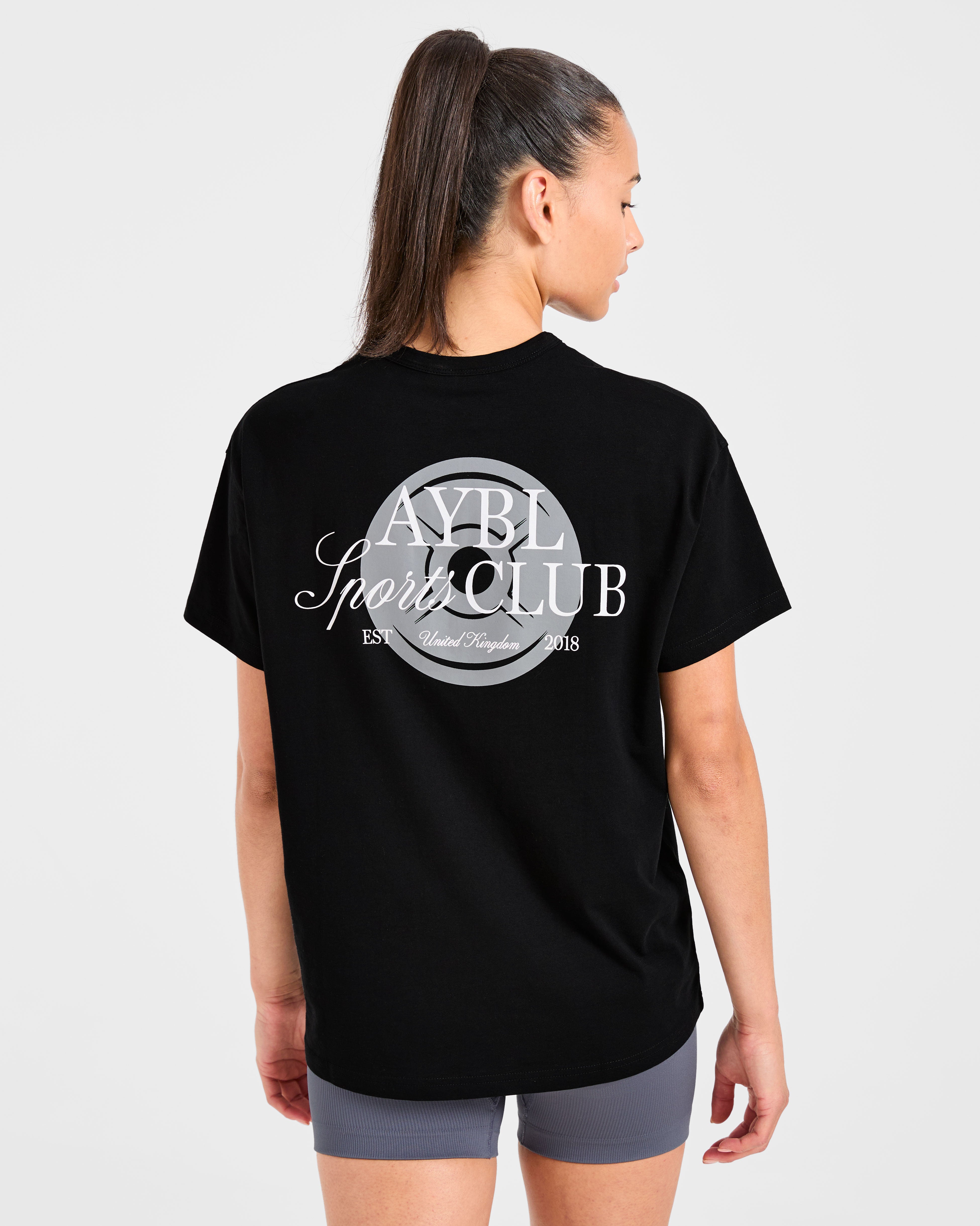 AYBL Sports Club Script Oversized T Shirt - Black