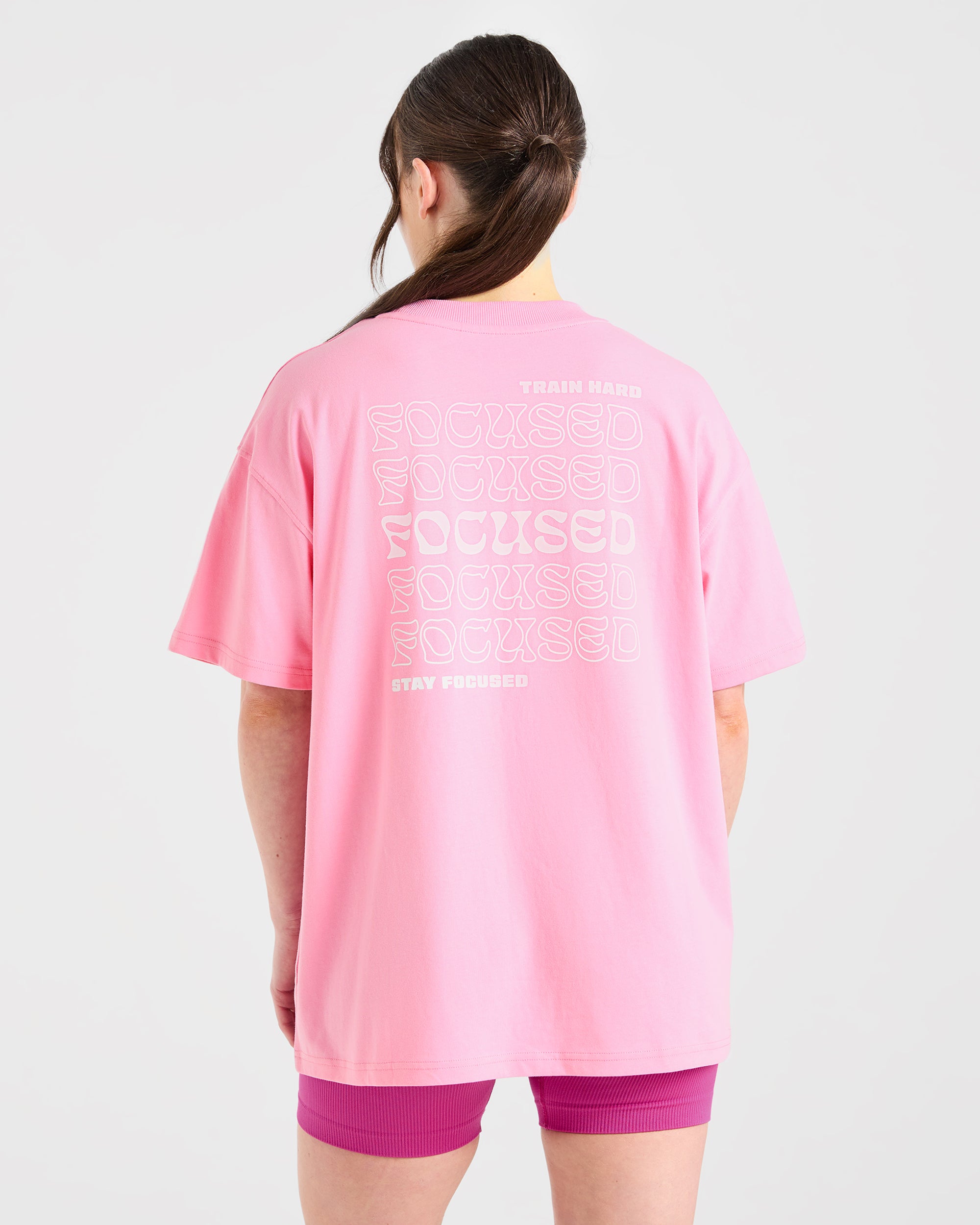 Focused Wavy Oversized T Shirt - Pink/White