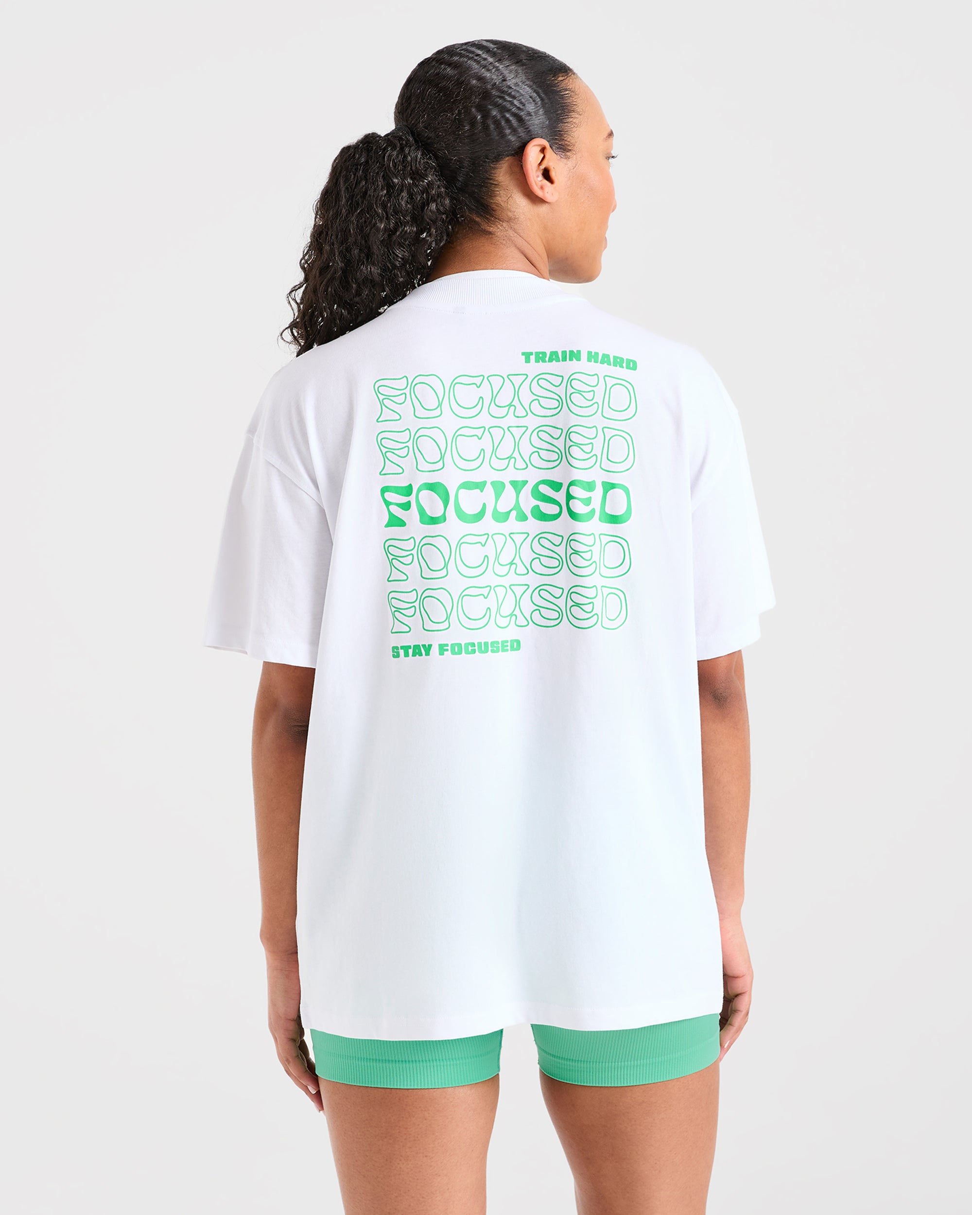 Focused Wavy Oversized T Shirt - White/Green