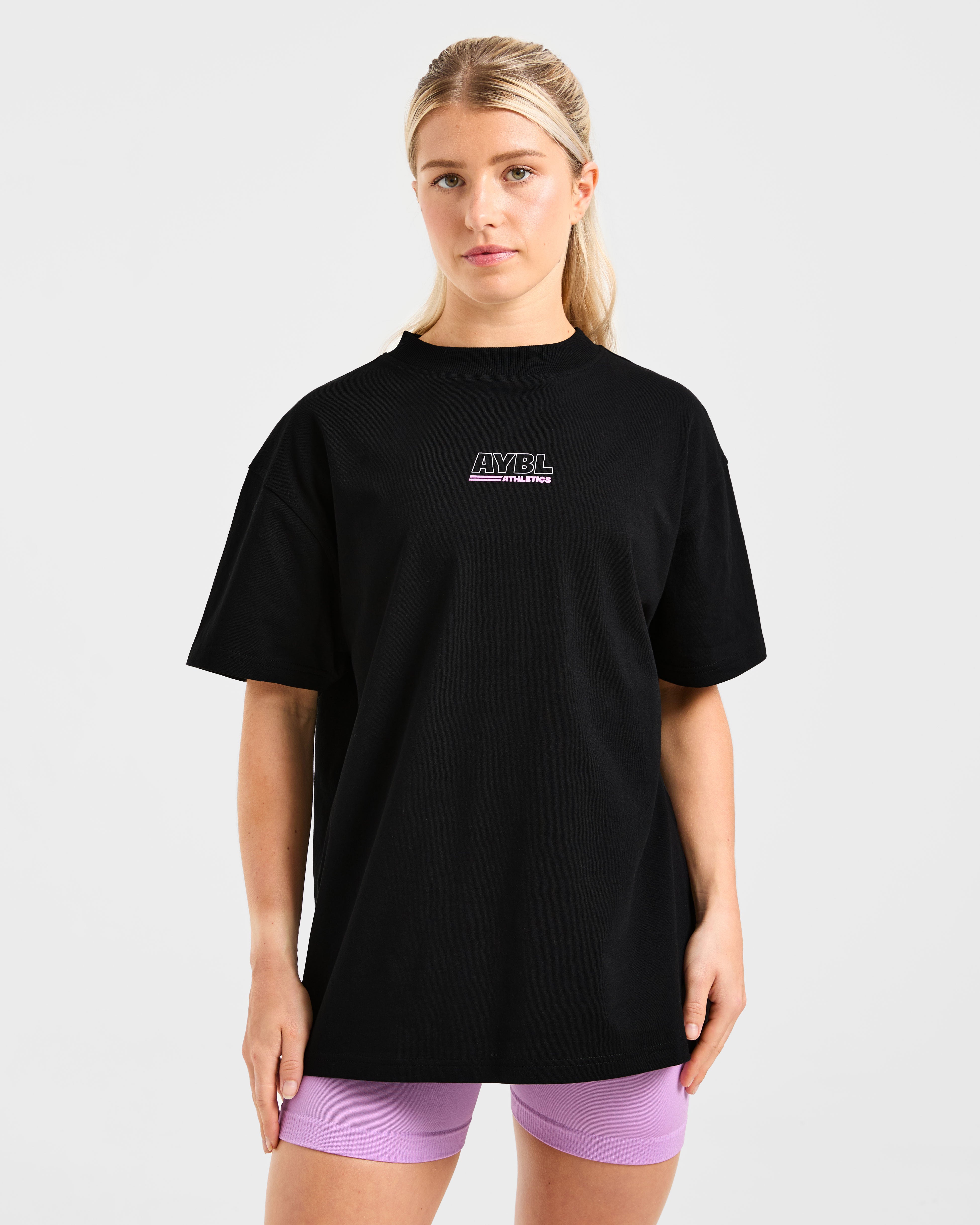 Athletics Track Oversized T Shirt - Black/Pink