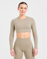 Staple Long Sleeve Crop Top - Muted Taupe