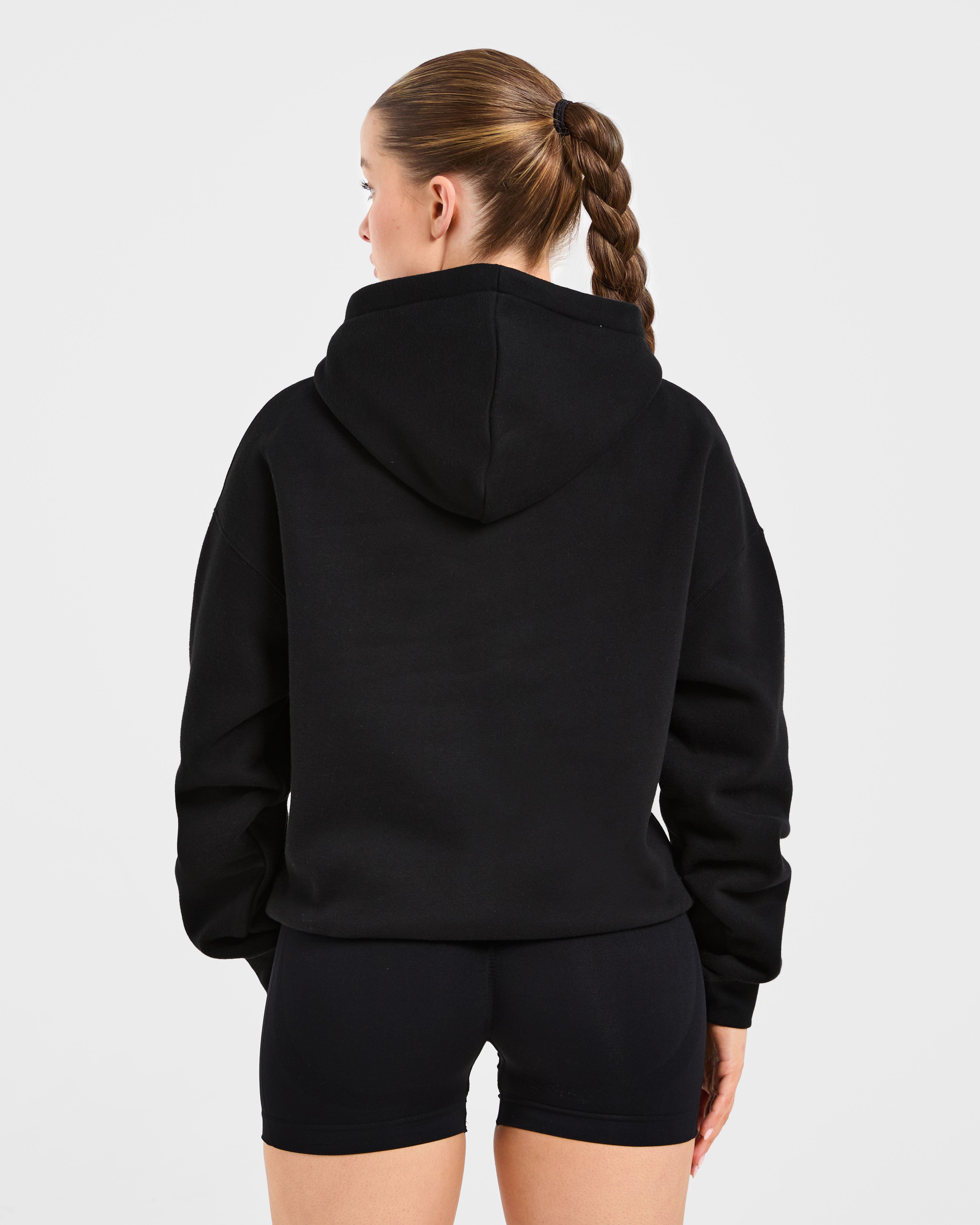 Script Embroidered Oversized Hoodie - Black