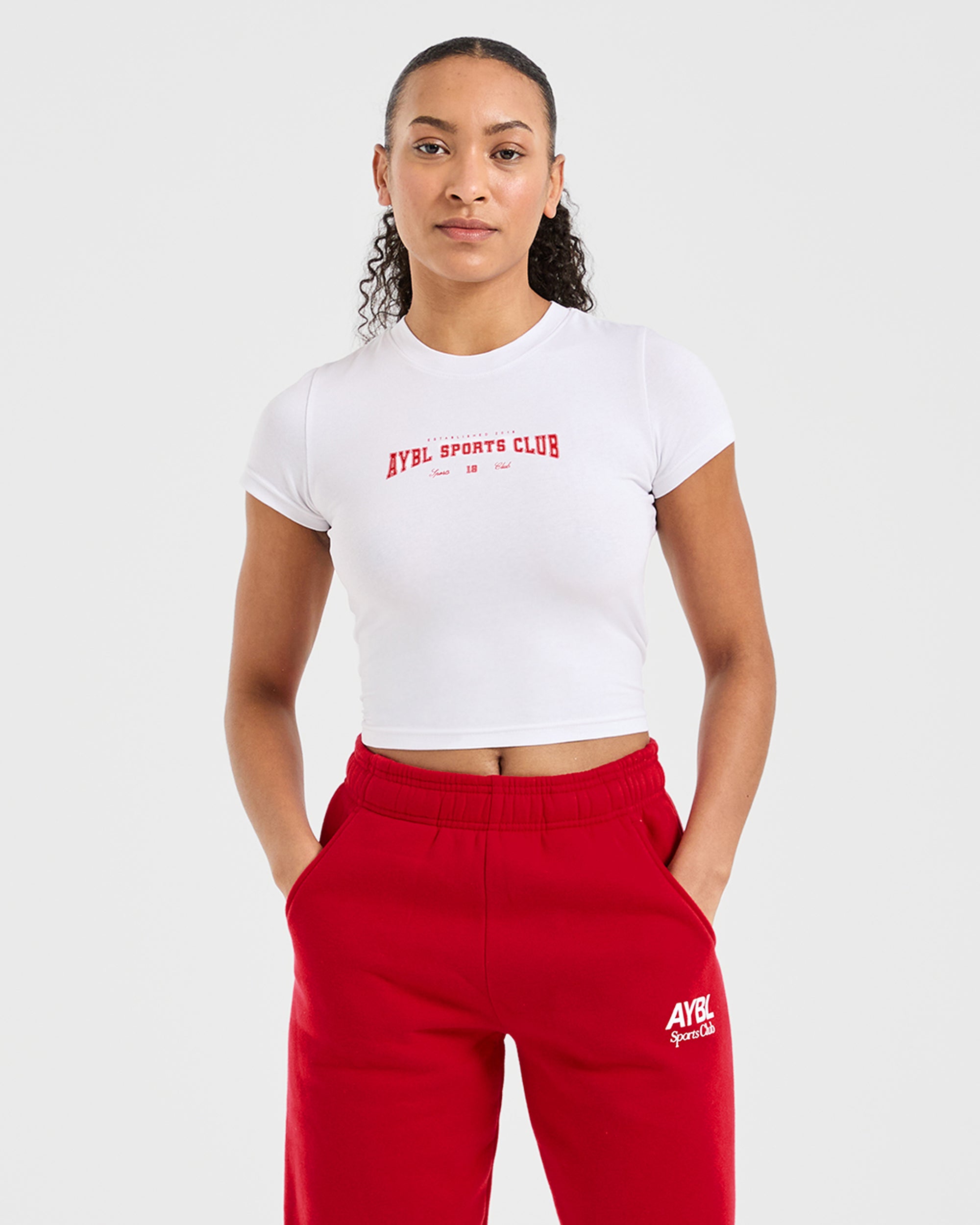 Sports Club Varsity Baby Tee - White/Red