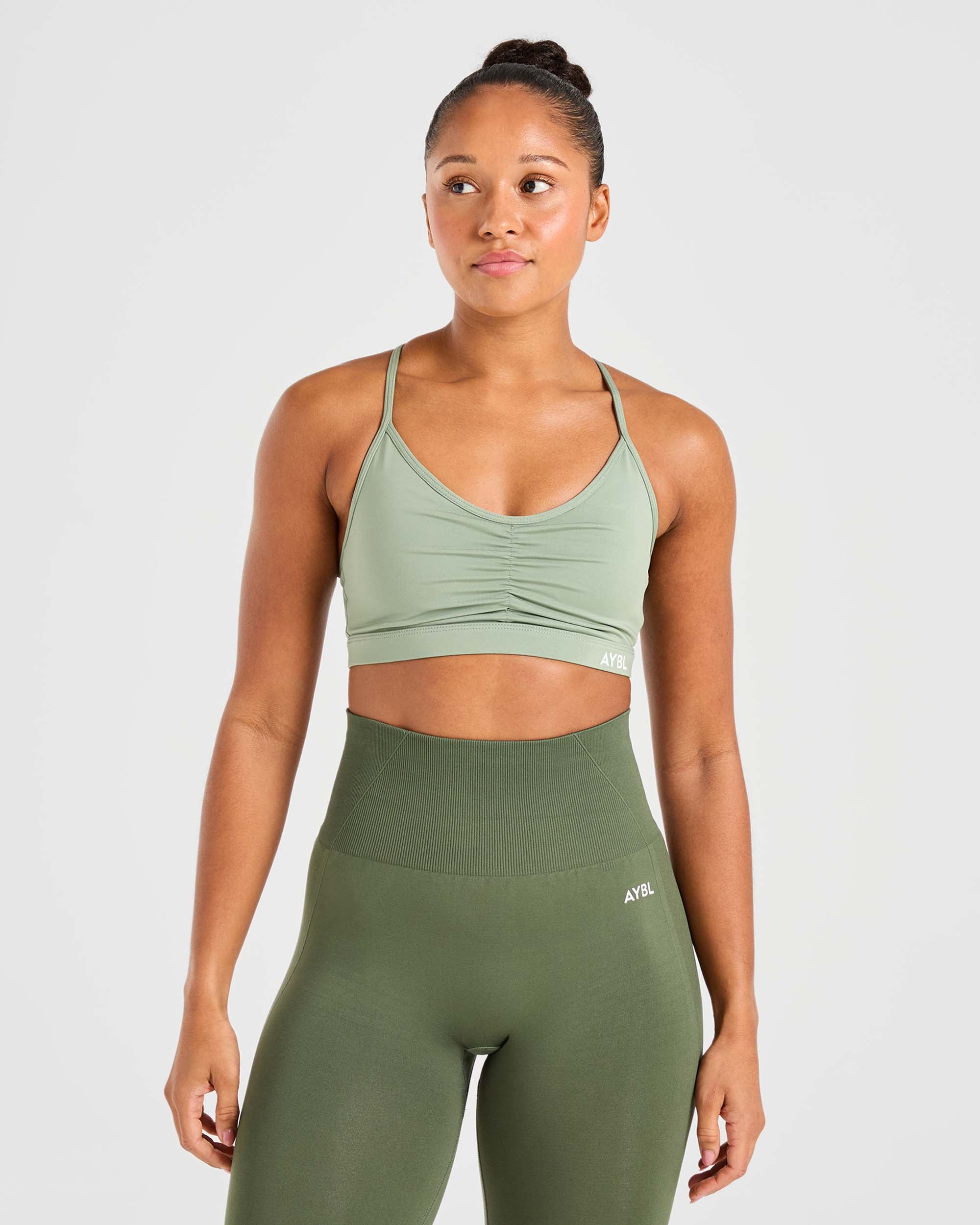 Essential Ruched Sports Bra - Olive Green - aybldev