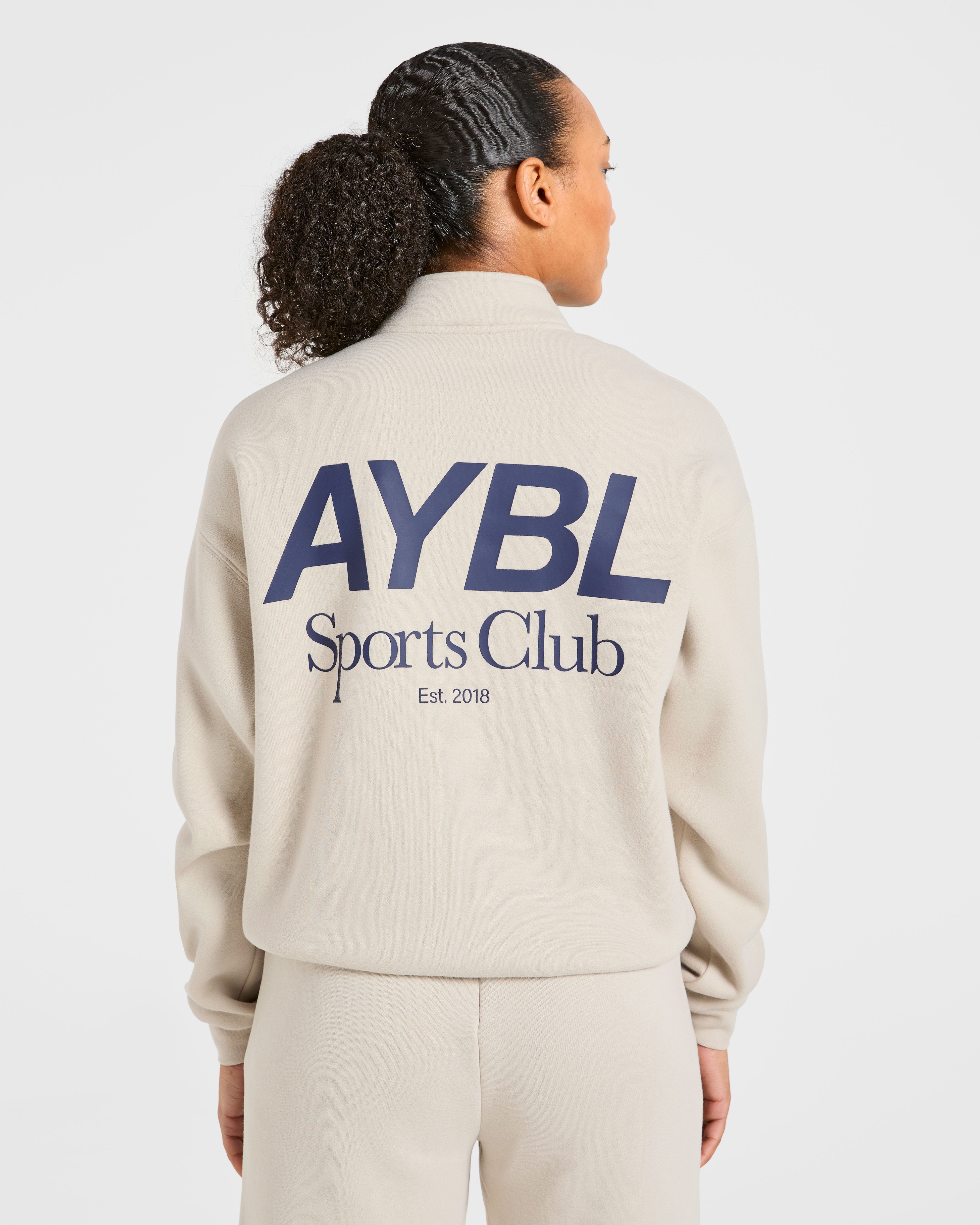 Sports Club Oversized 1/4 Zip Pullover - Sand/Navy