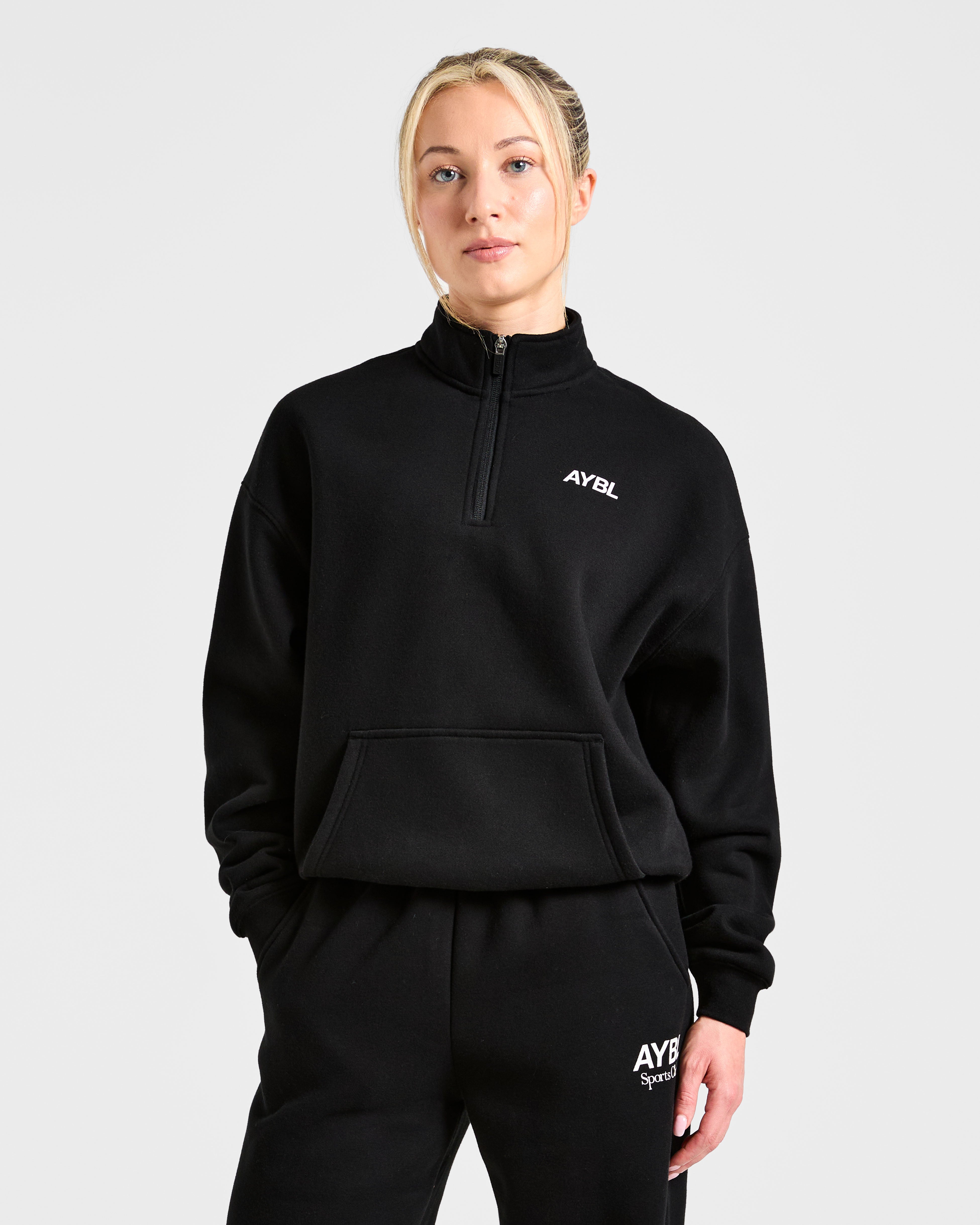 Sports Club Oversized 1/4 Zip Pullover - Black/White