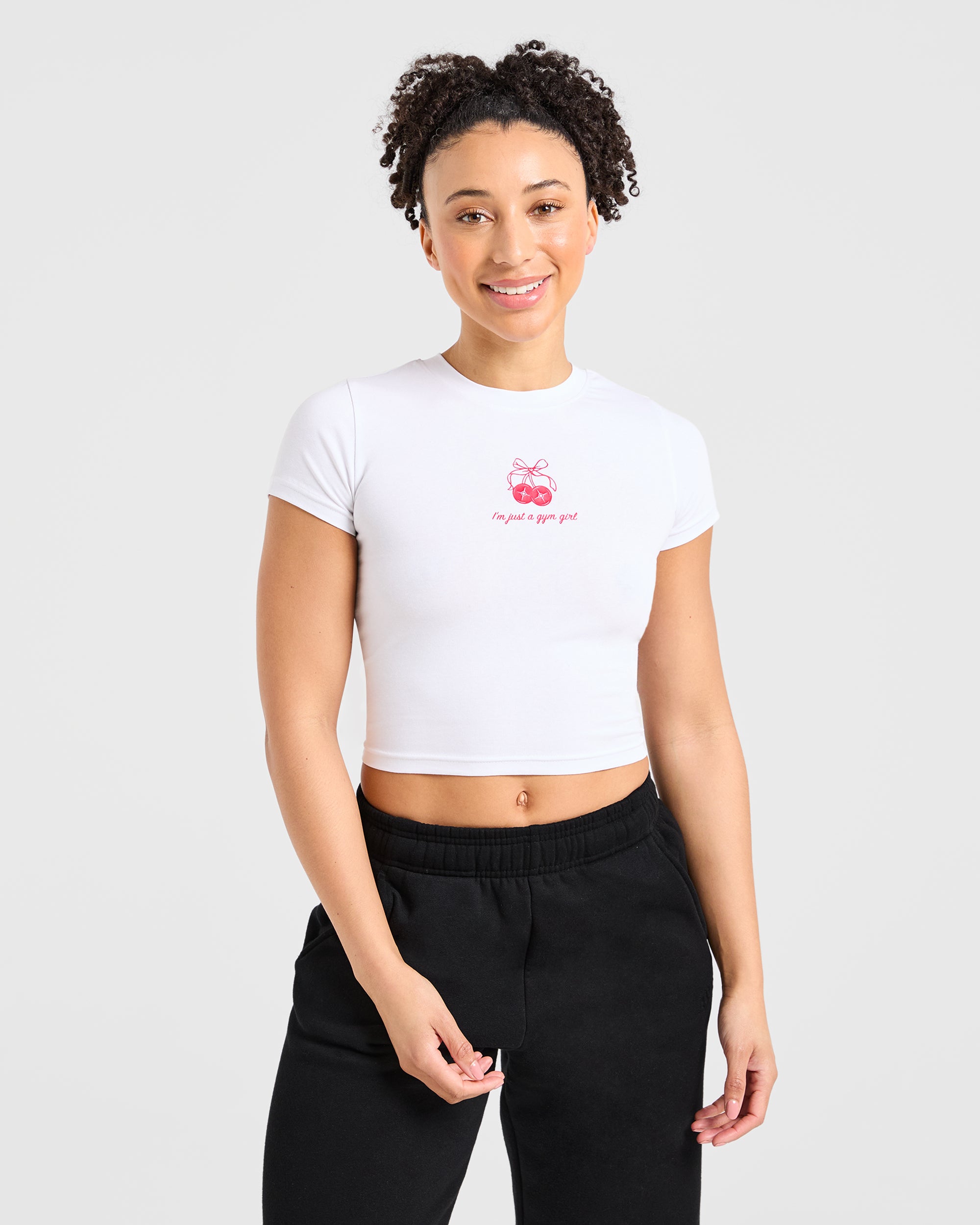 Just a Gym Girl Baby Tee - White/Red (Copy)