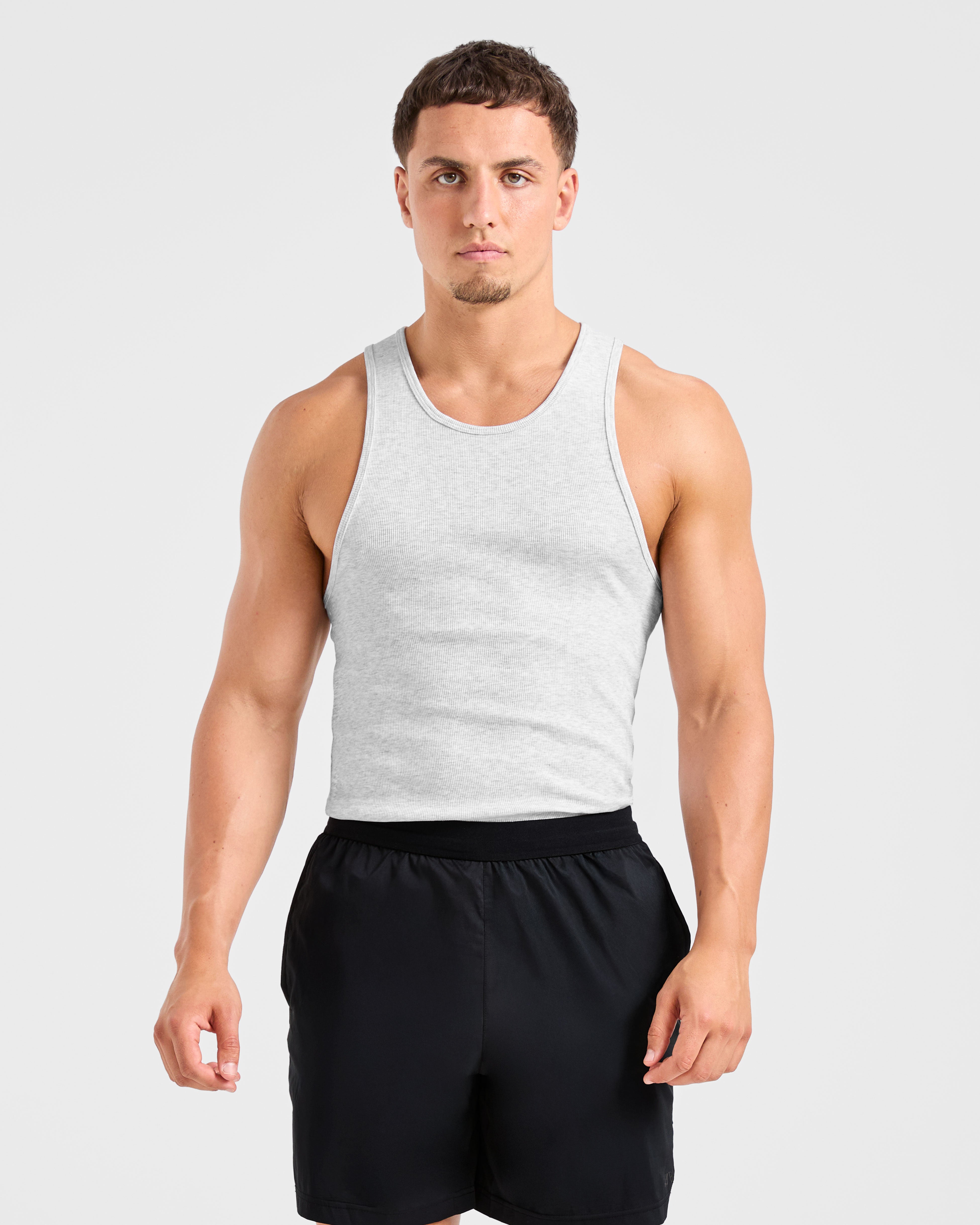 Muscle Ribbed Tank - Light Grey Marl