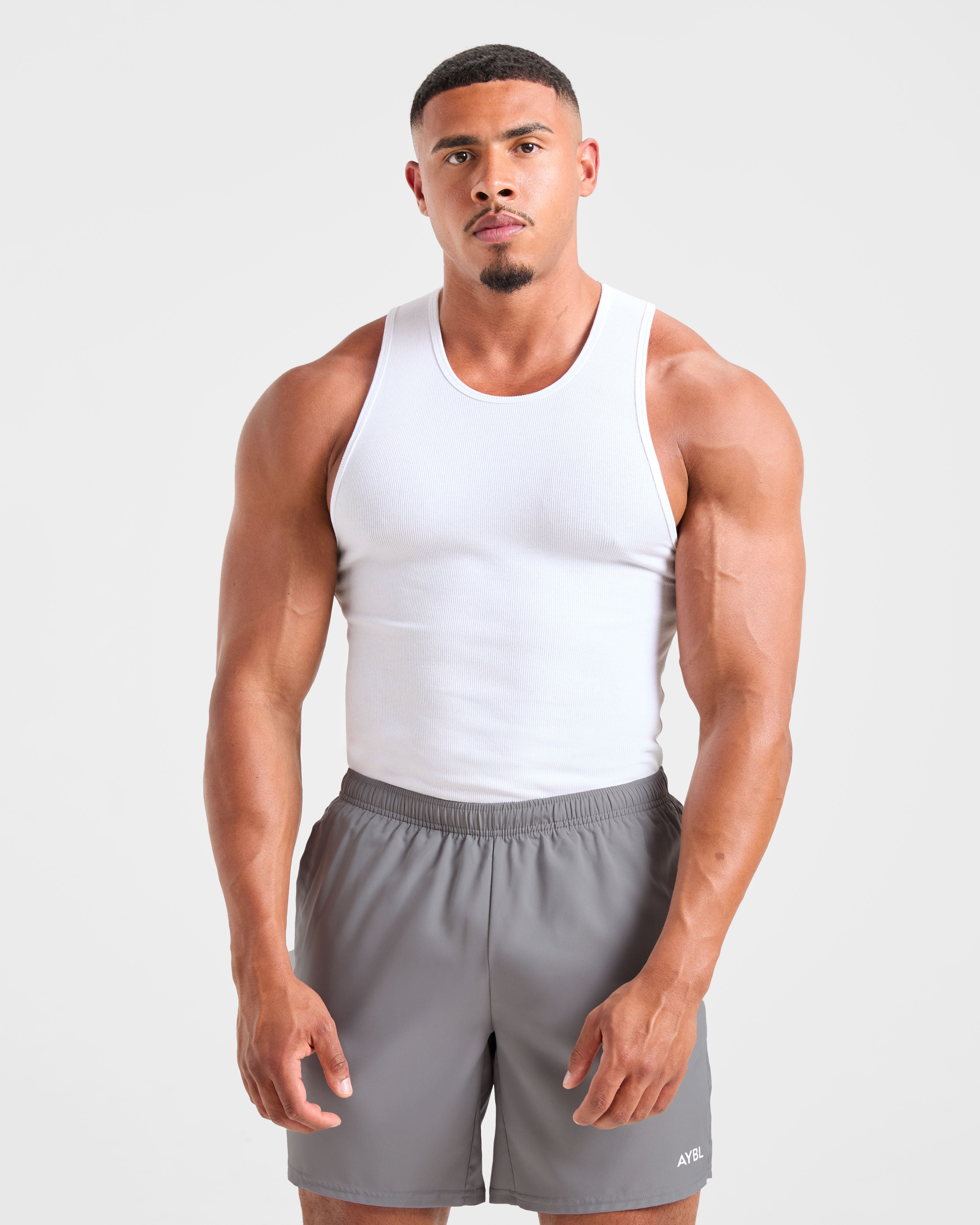 Muscle Ribbed Tank - White