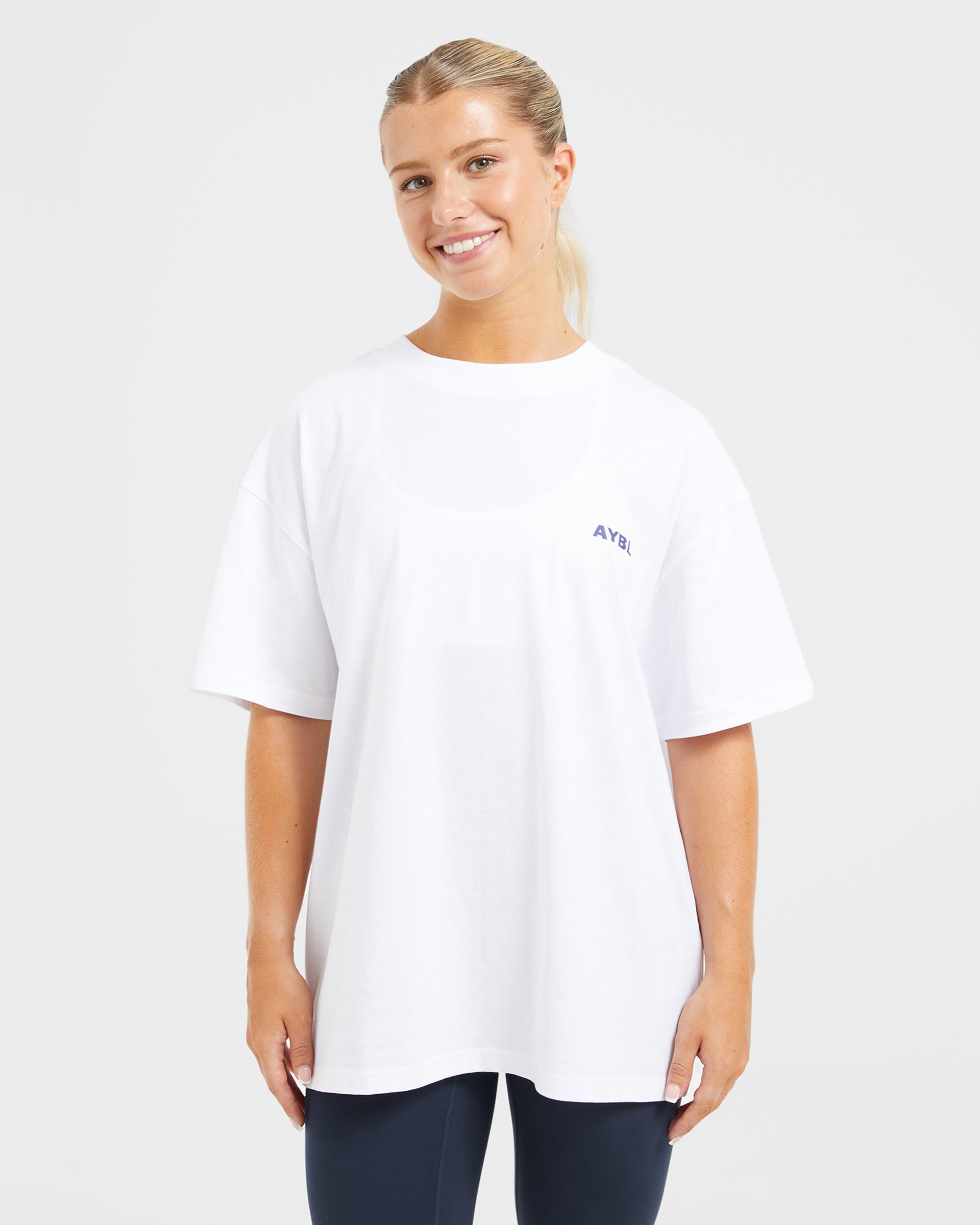 AYBL Lift Italic Oversized T Shirt - White/Navy