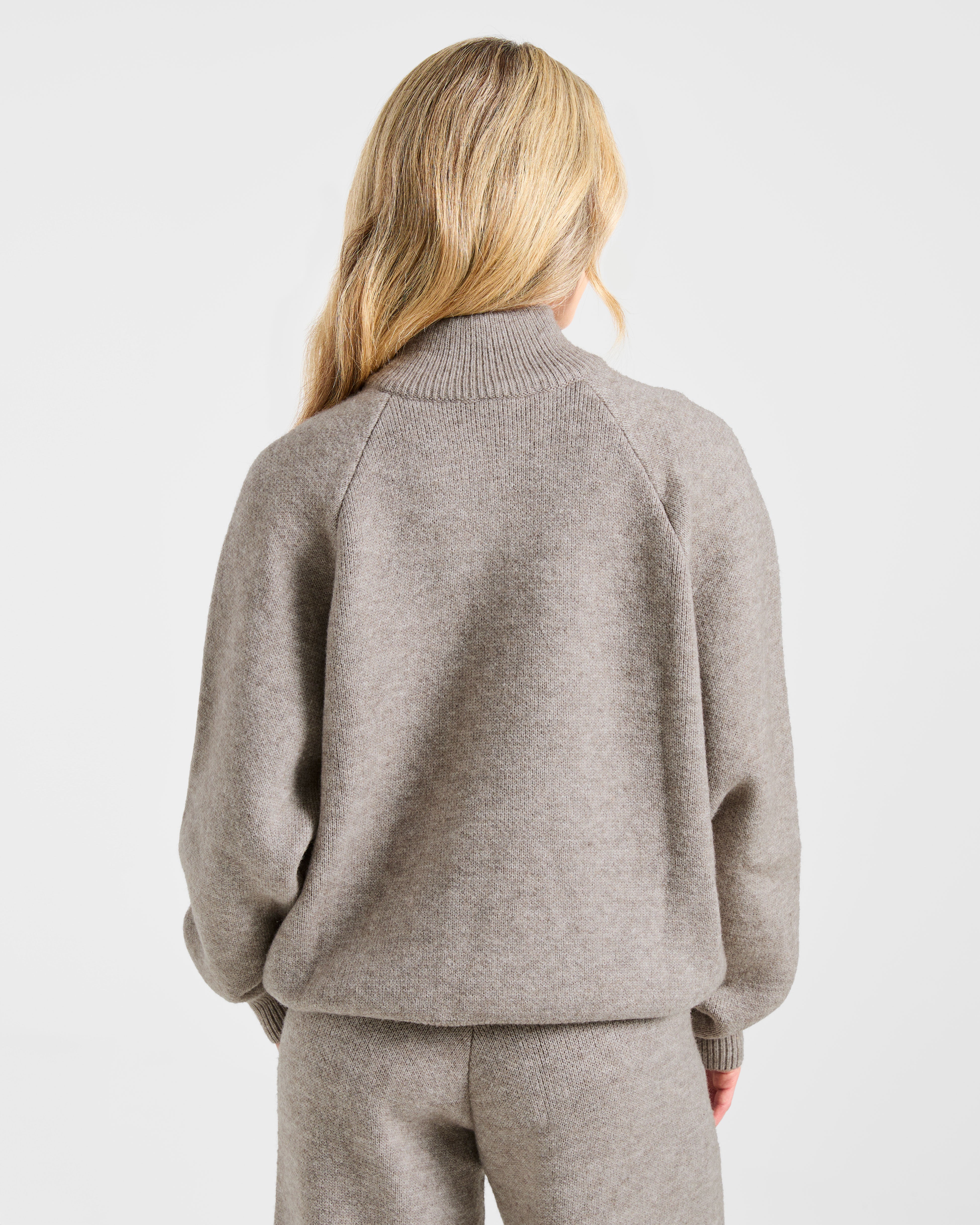 Soft Oversized Knitted 1/4 Zip - Brown Marl