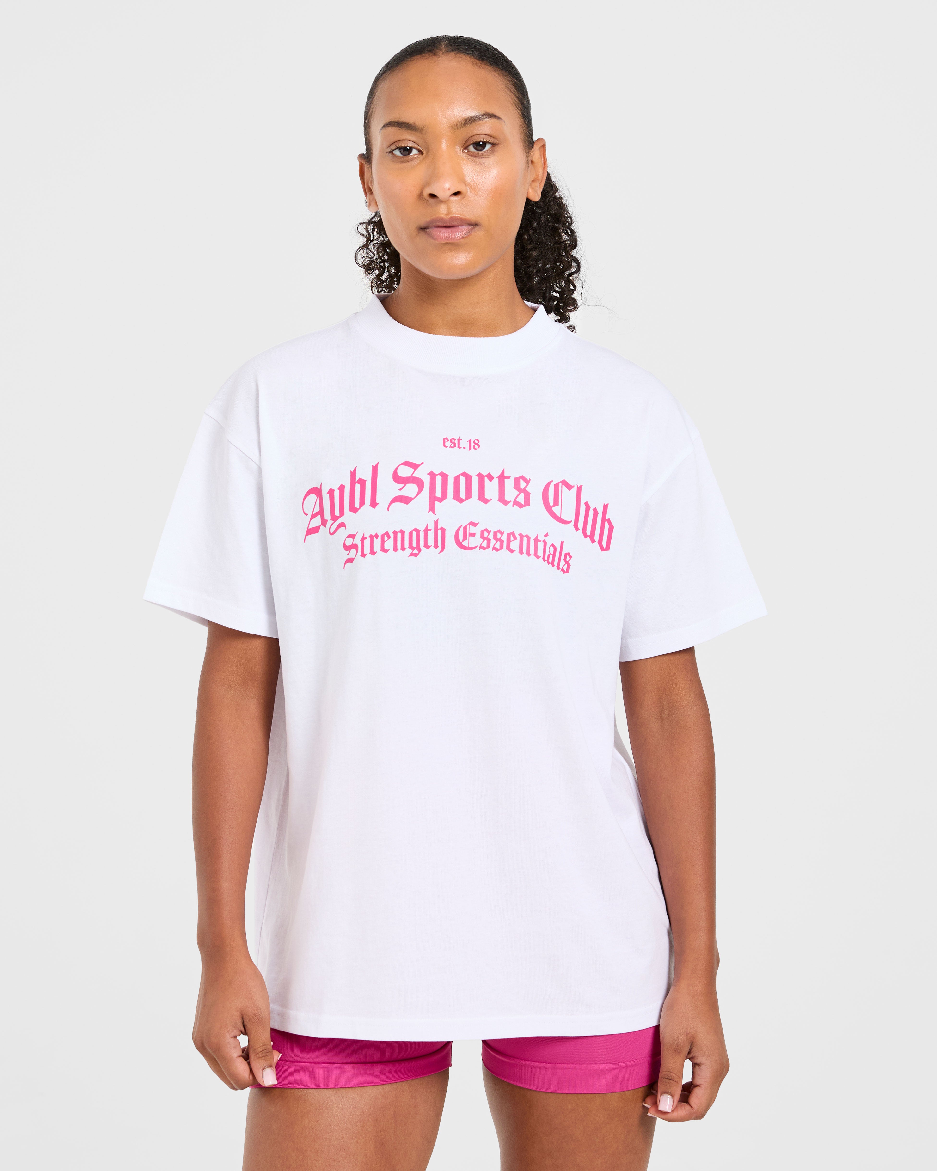 Sports Club Gothic Oversized T Shirt - White/Pink