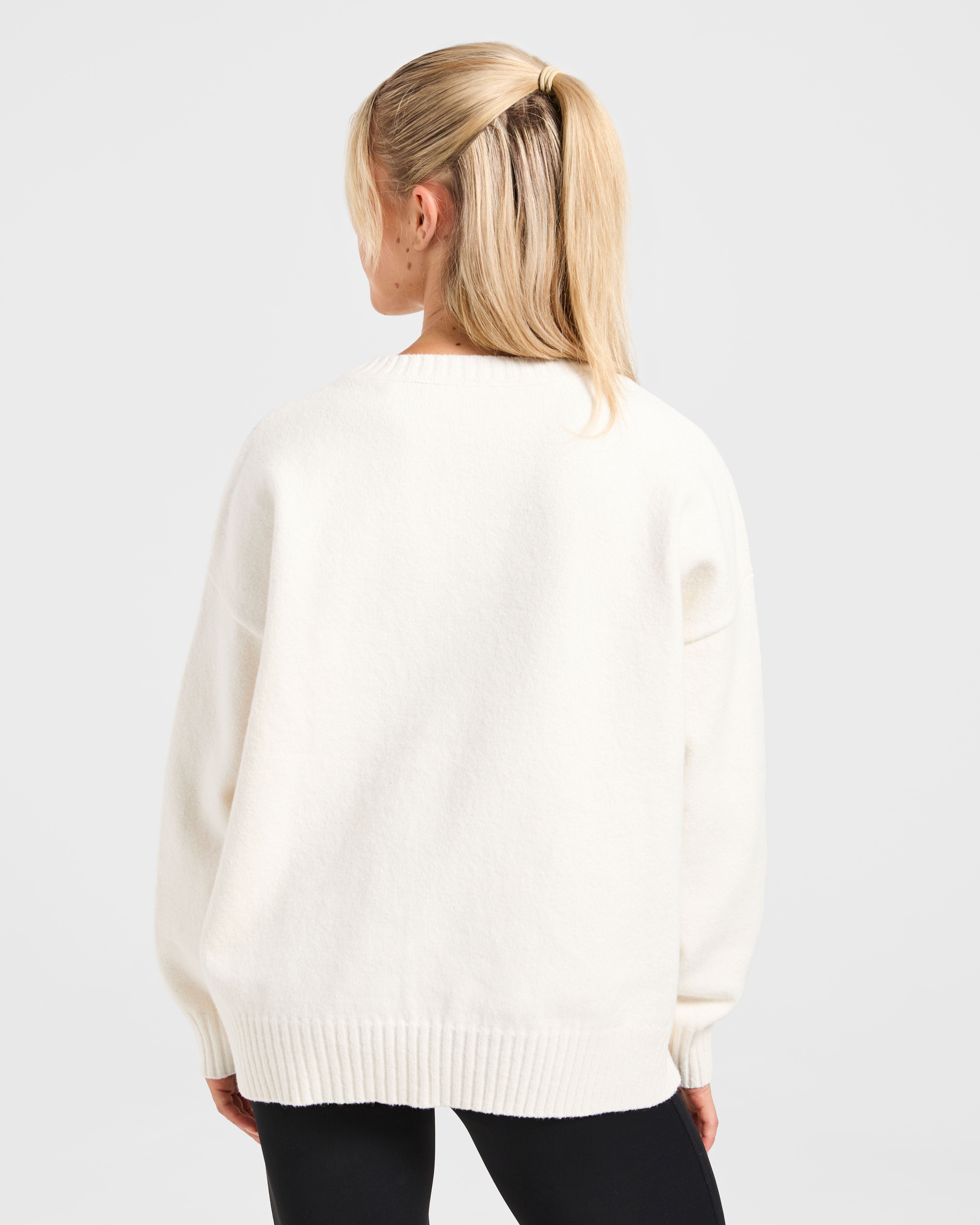 Varsity Oversized Knitted Sweater - Off White