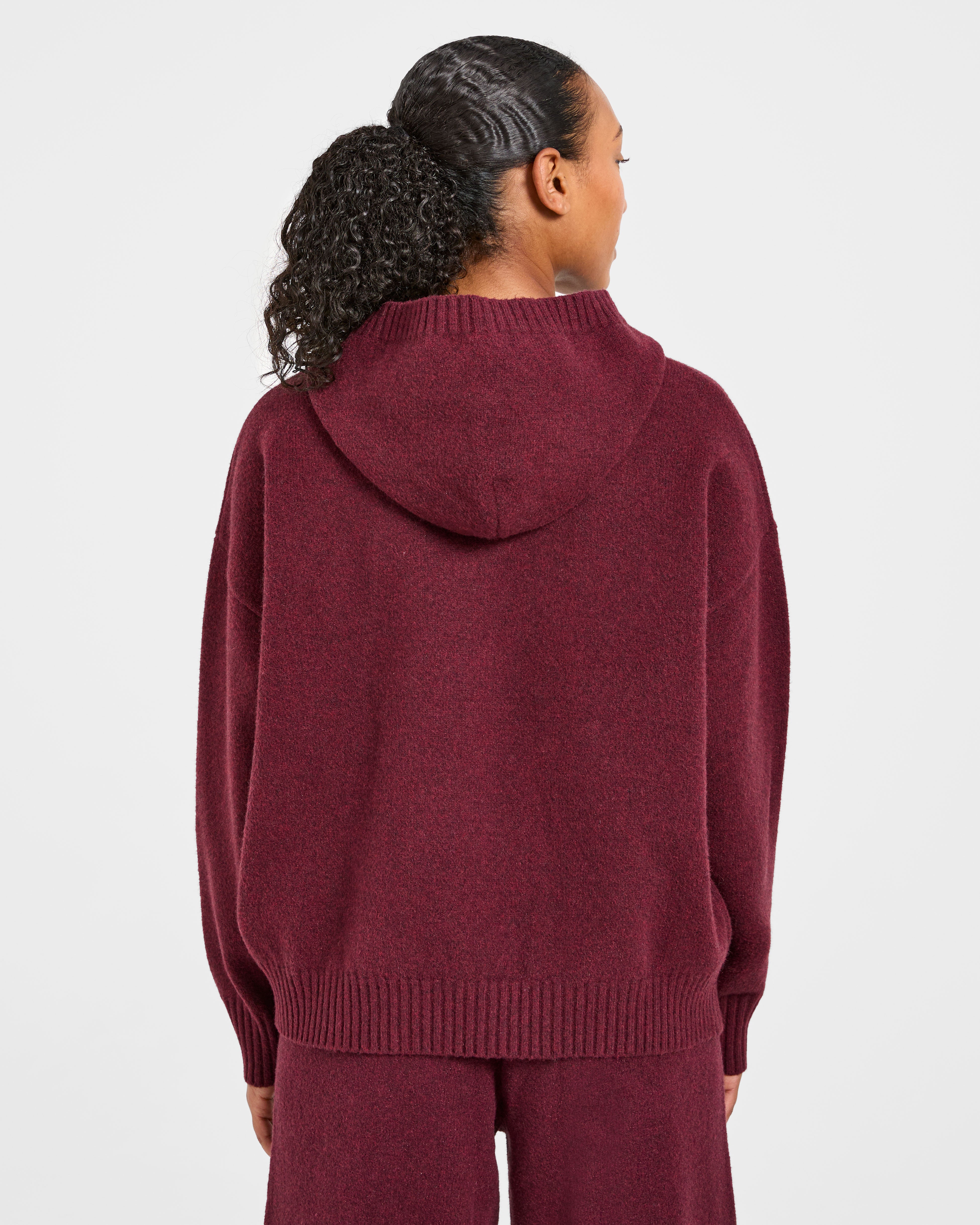 Varsity Oversized Knitted Hoodie - Burgundy