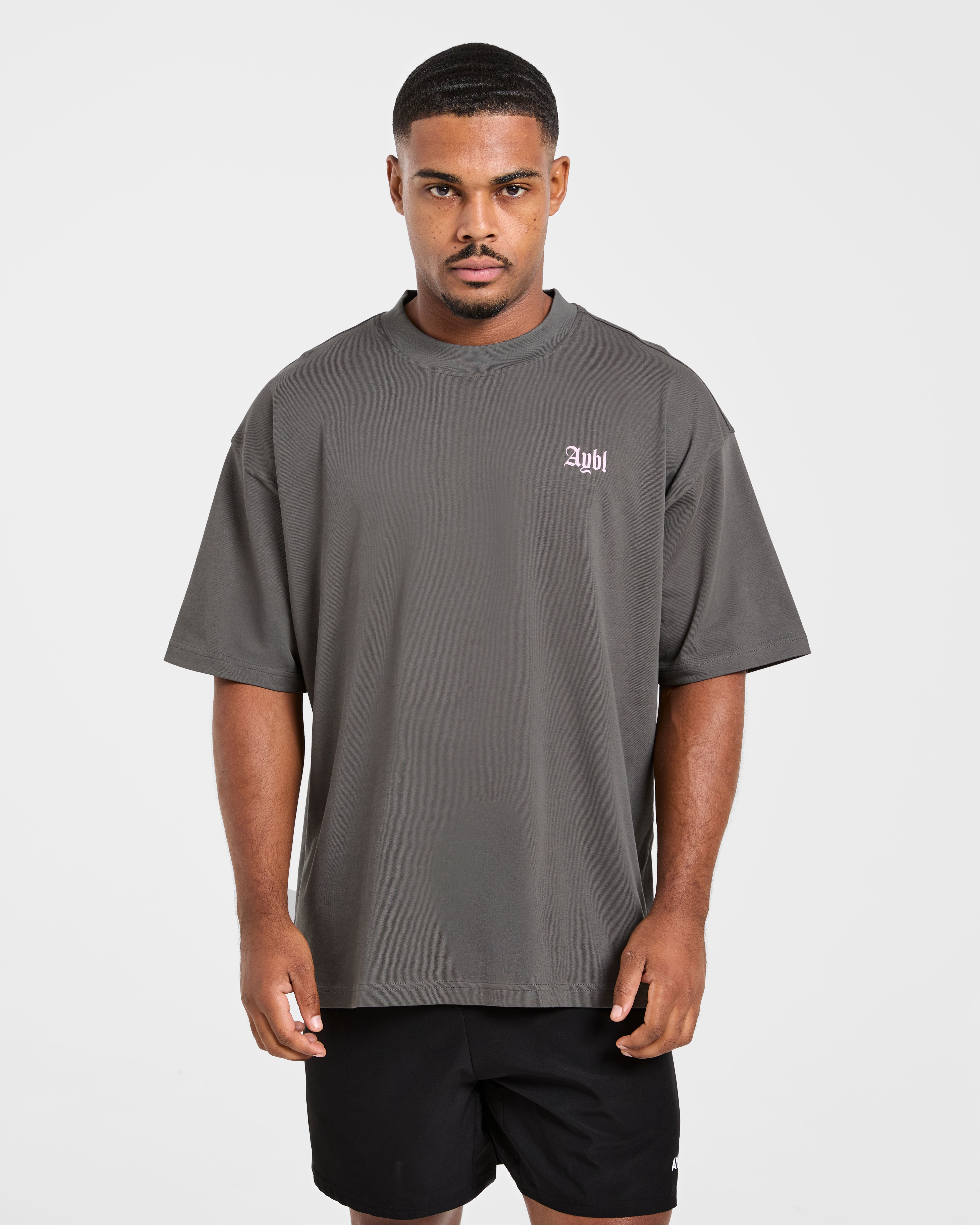 Deadlift Graphic Oversized T Shirt - Charcoal/Pink