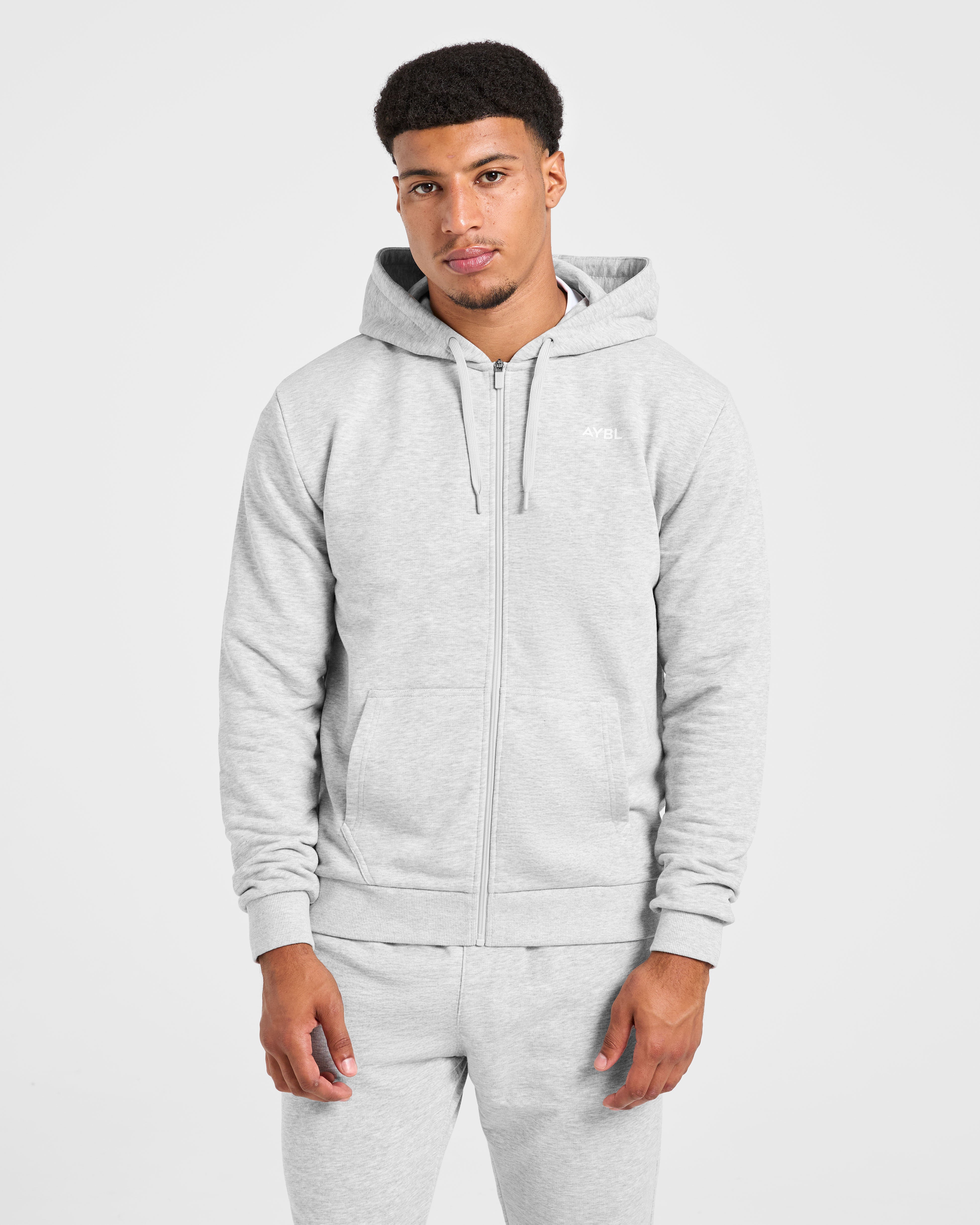 Essential Lightweight Zip Up Hoodie - Grey Marl
