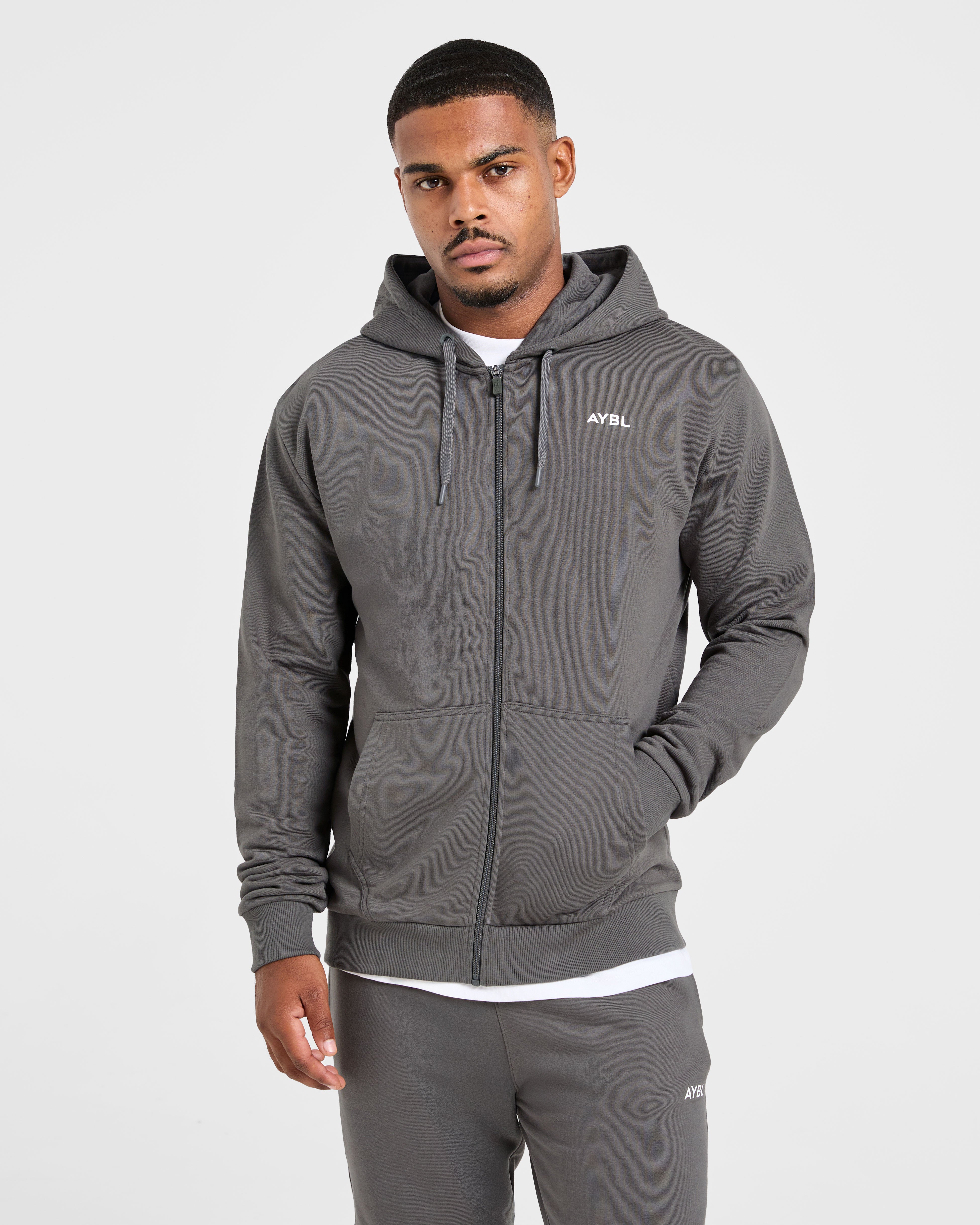 Essential Lightweight Zip Up Hoodie - Charcoal