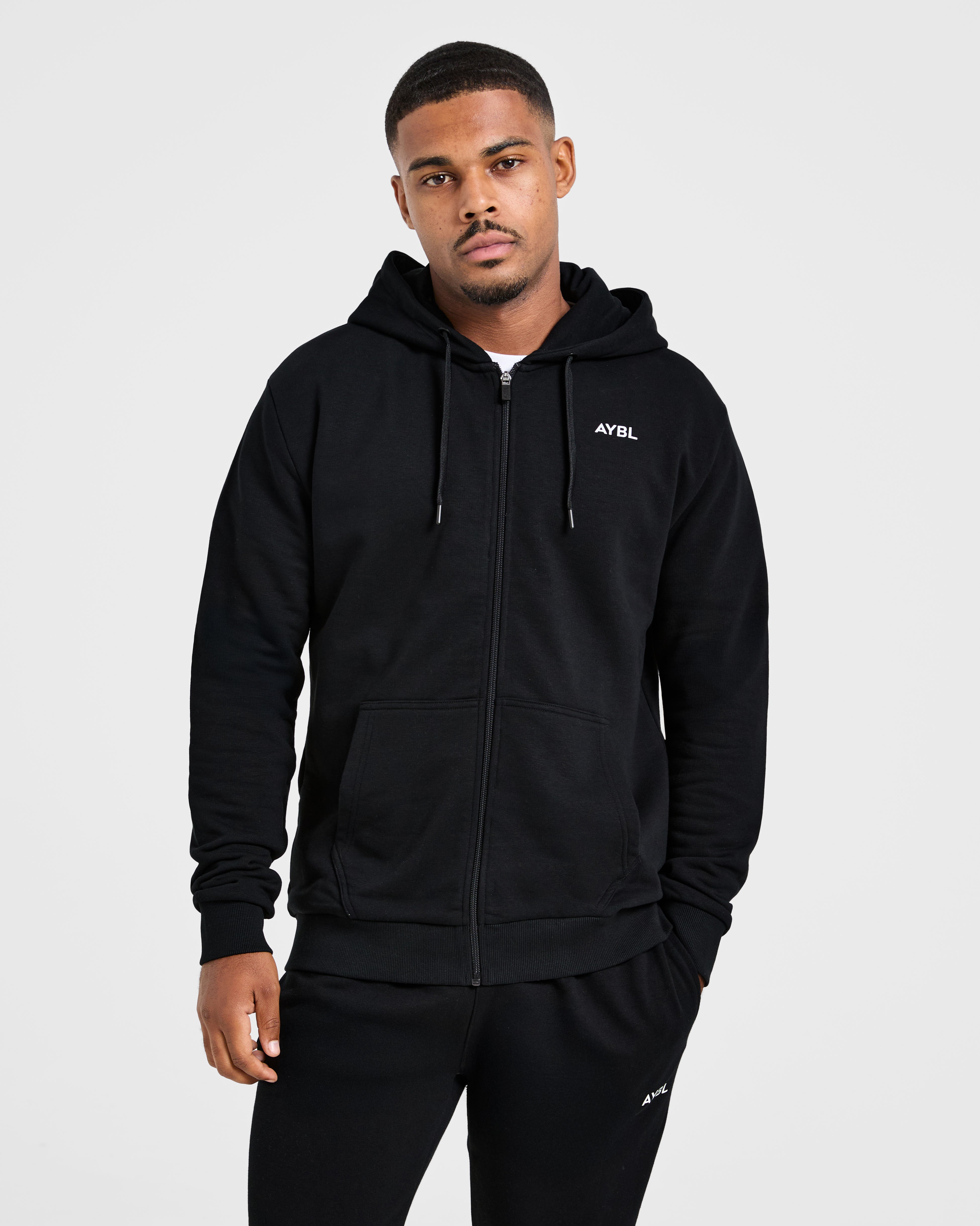 Essential Lightweight Zip Up Hoodie - Black