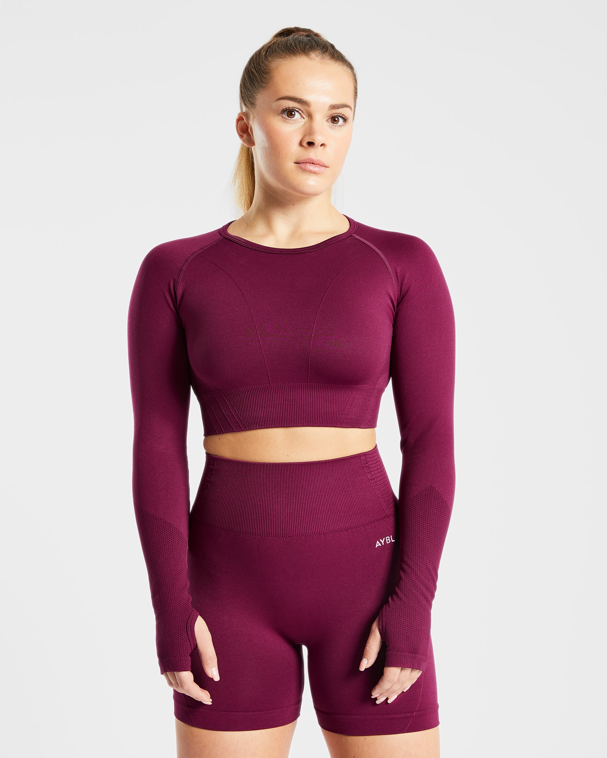 Balance V2 Seamless Long Sleeve Crop Top - Purple Wine