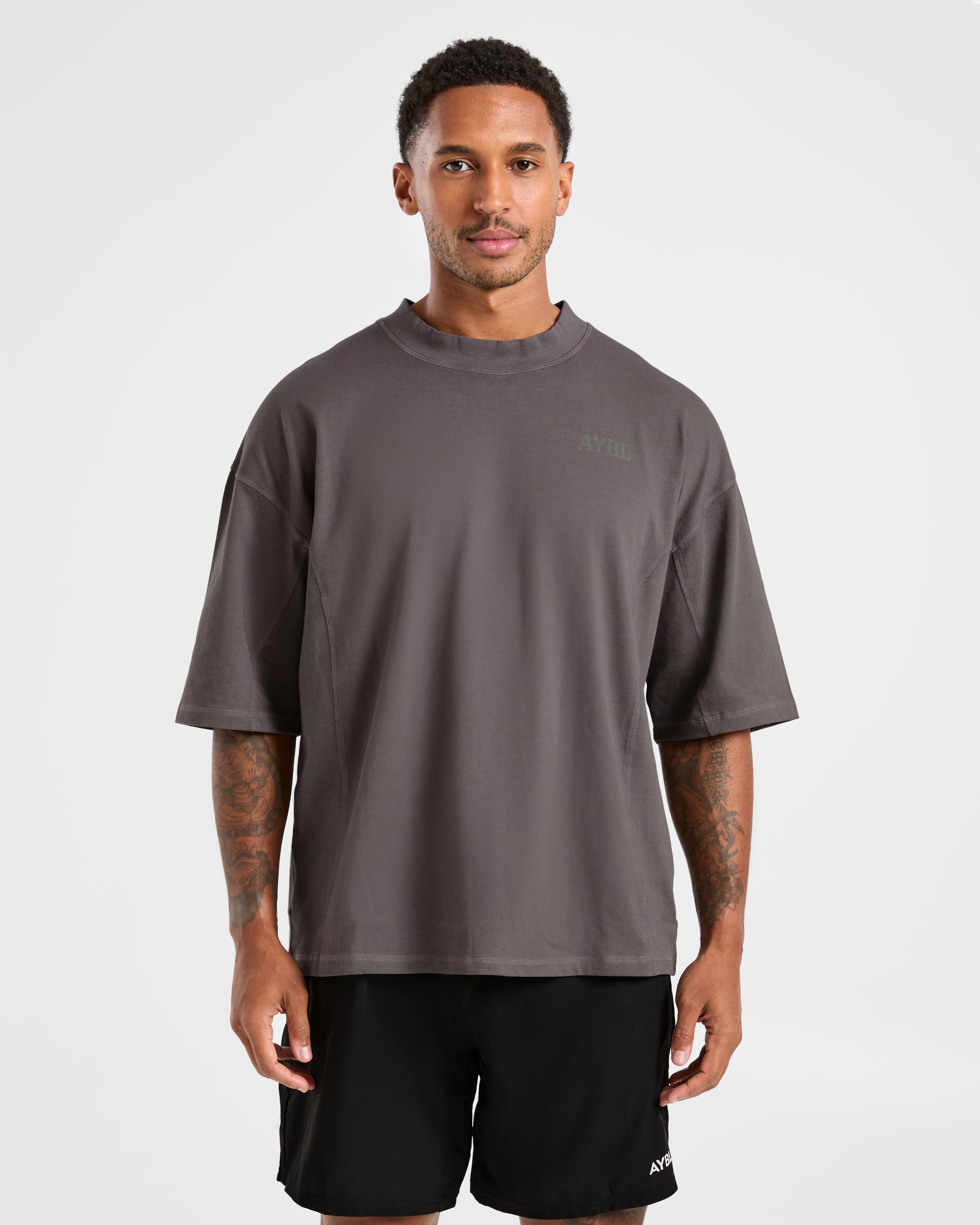 Lift Club Distressed Oversized T Shirt - Charcoal
