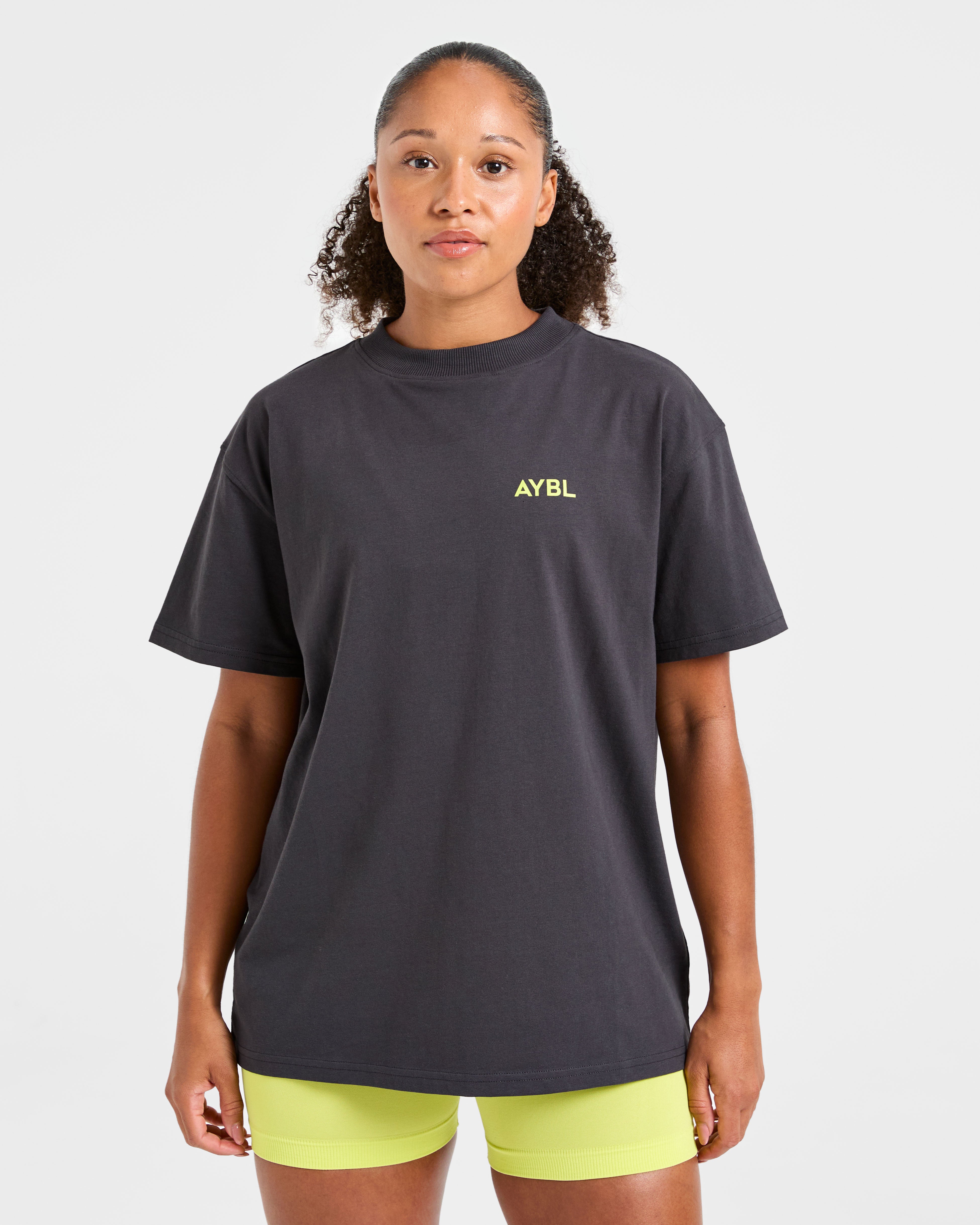 Lift Graphic Oversized T Shirt - Charcoal/Lime
