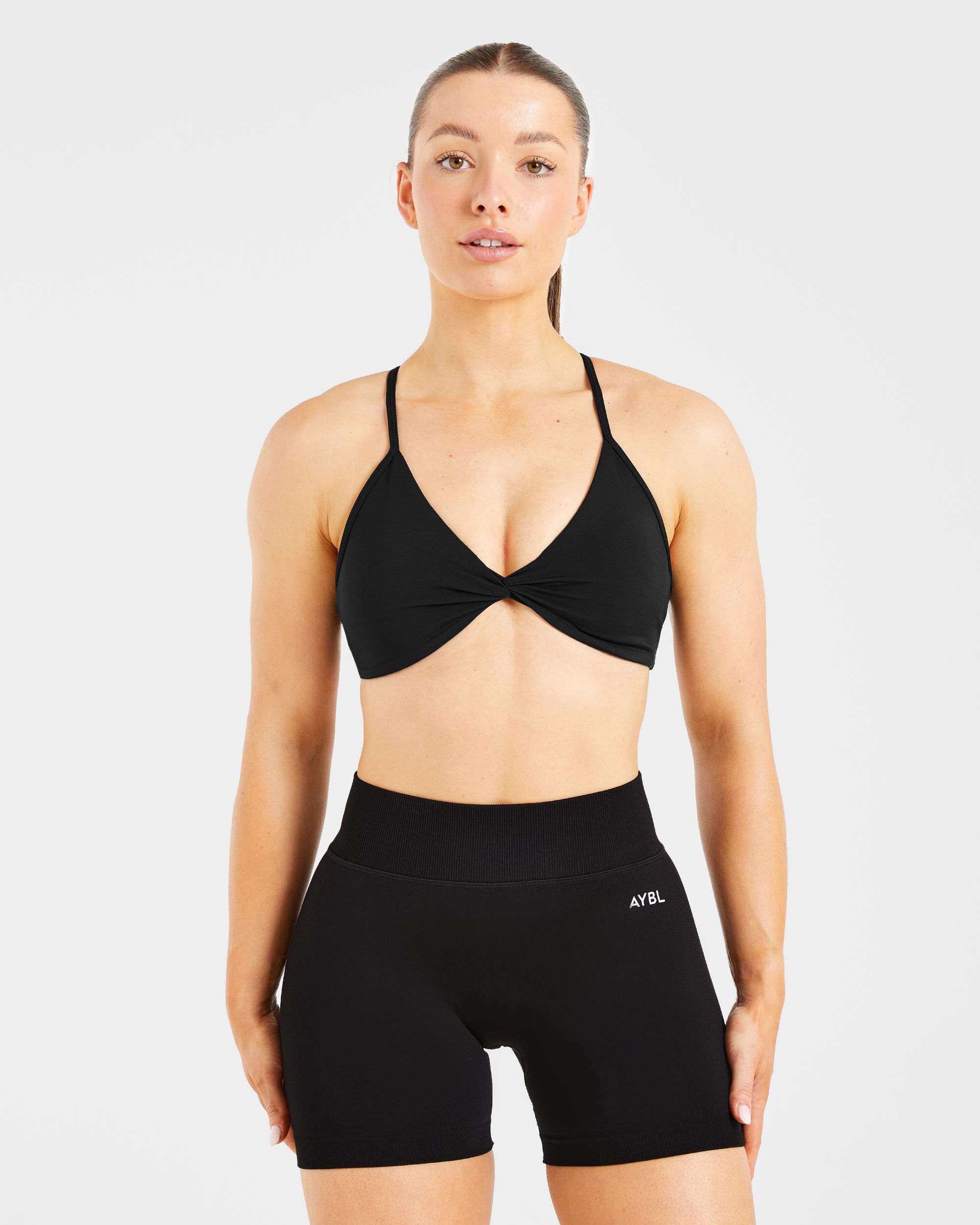 Essential Twist Crossback Sports Bra - Black