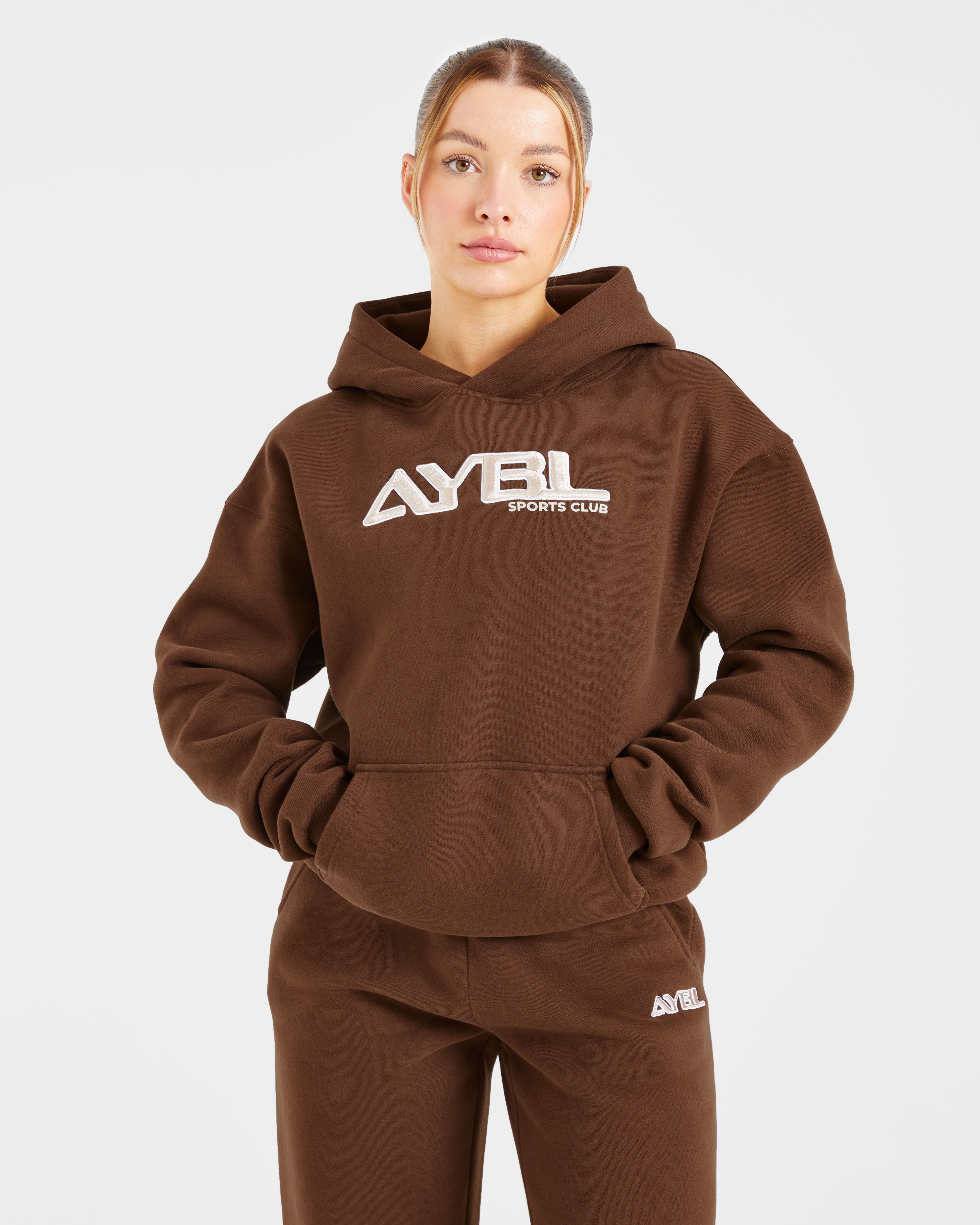 Retro Embroidered Oversized Hoodie - Brown