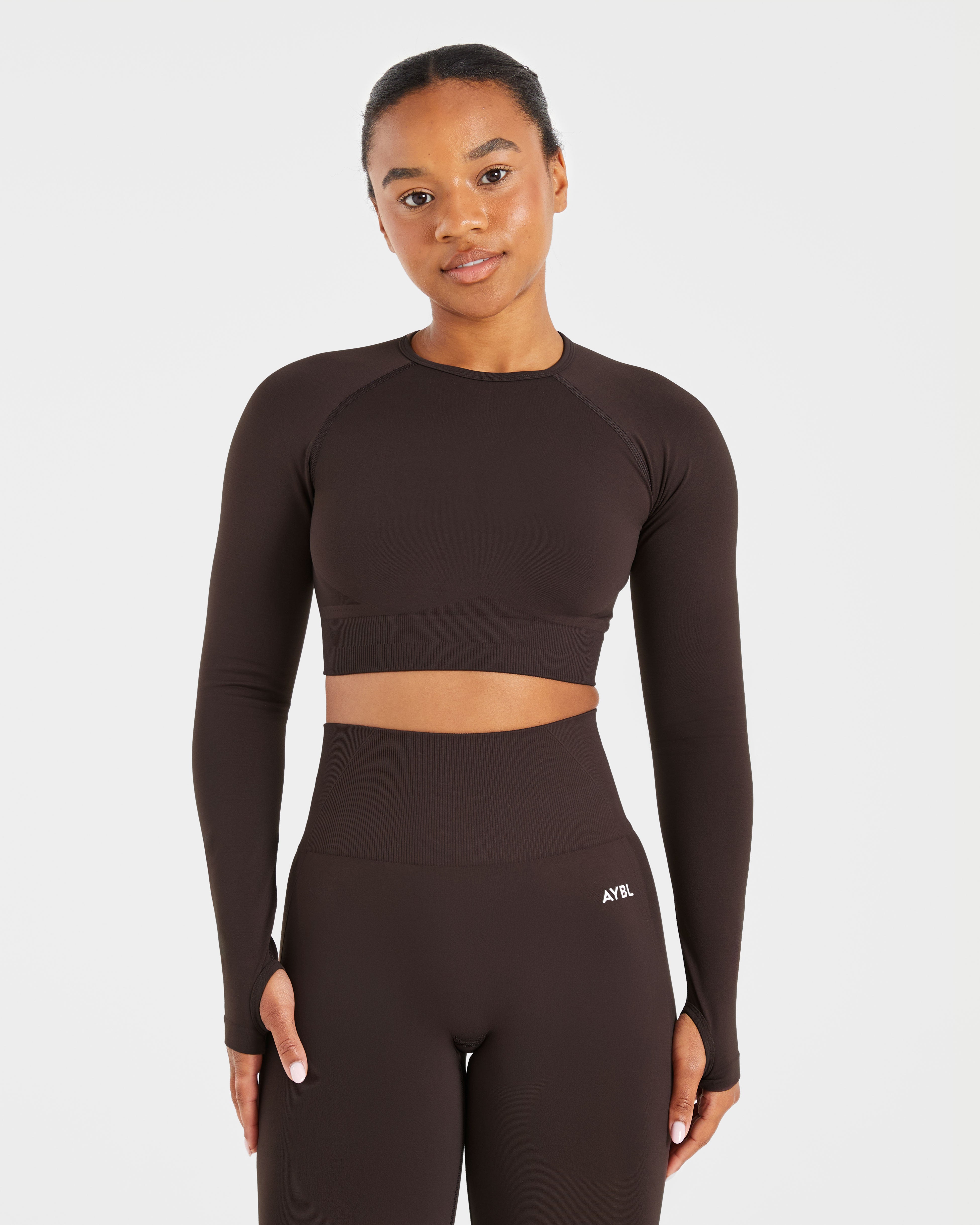 Empower Seamless Long Sleeve Crop Top - Cocoa Brown