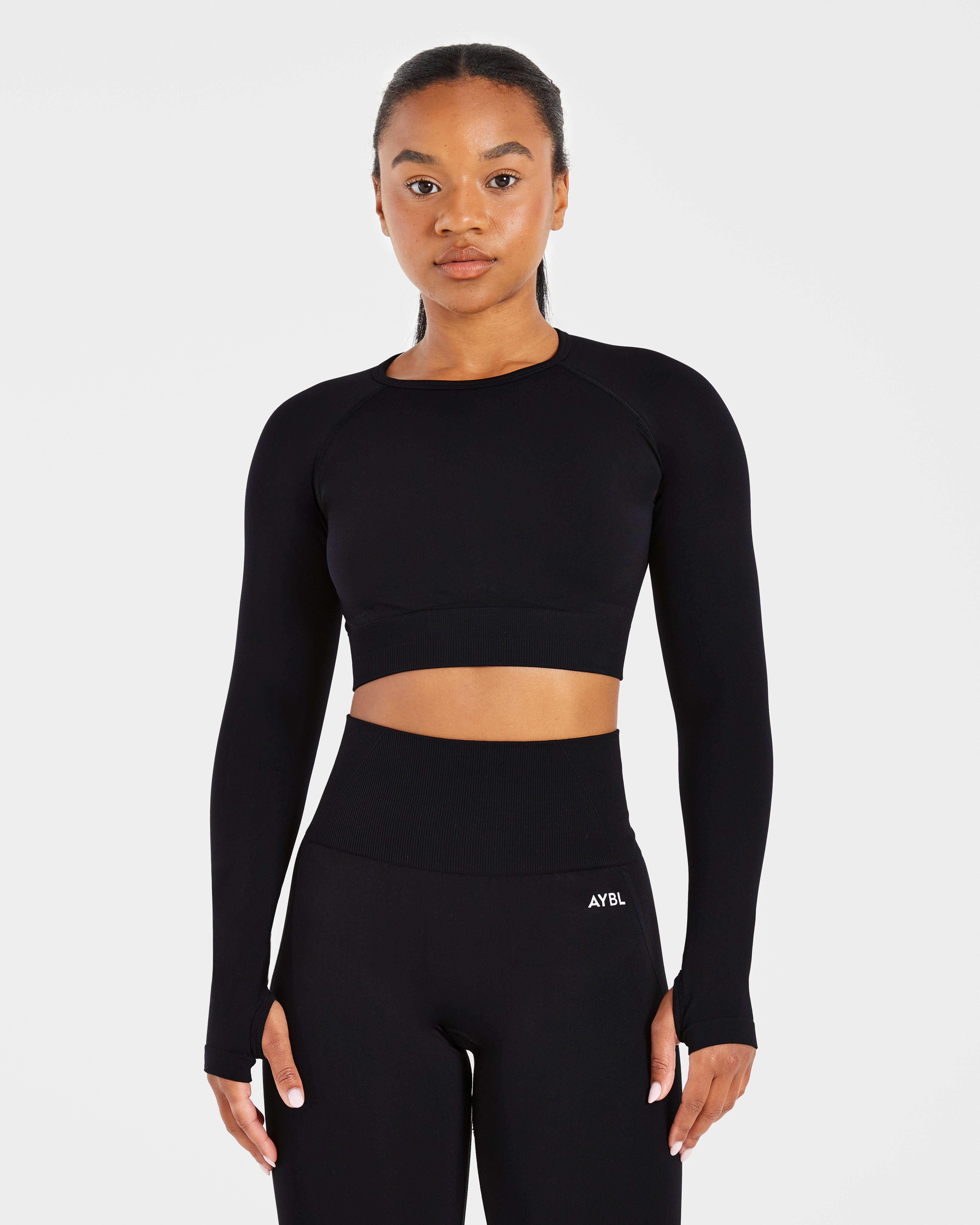 Empower Seamless Long Sleeve Crop Top - Black