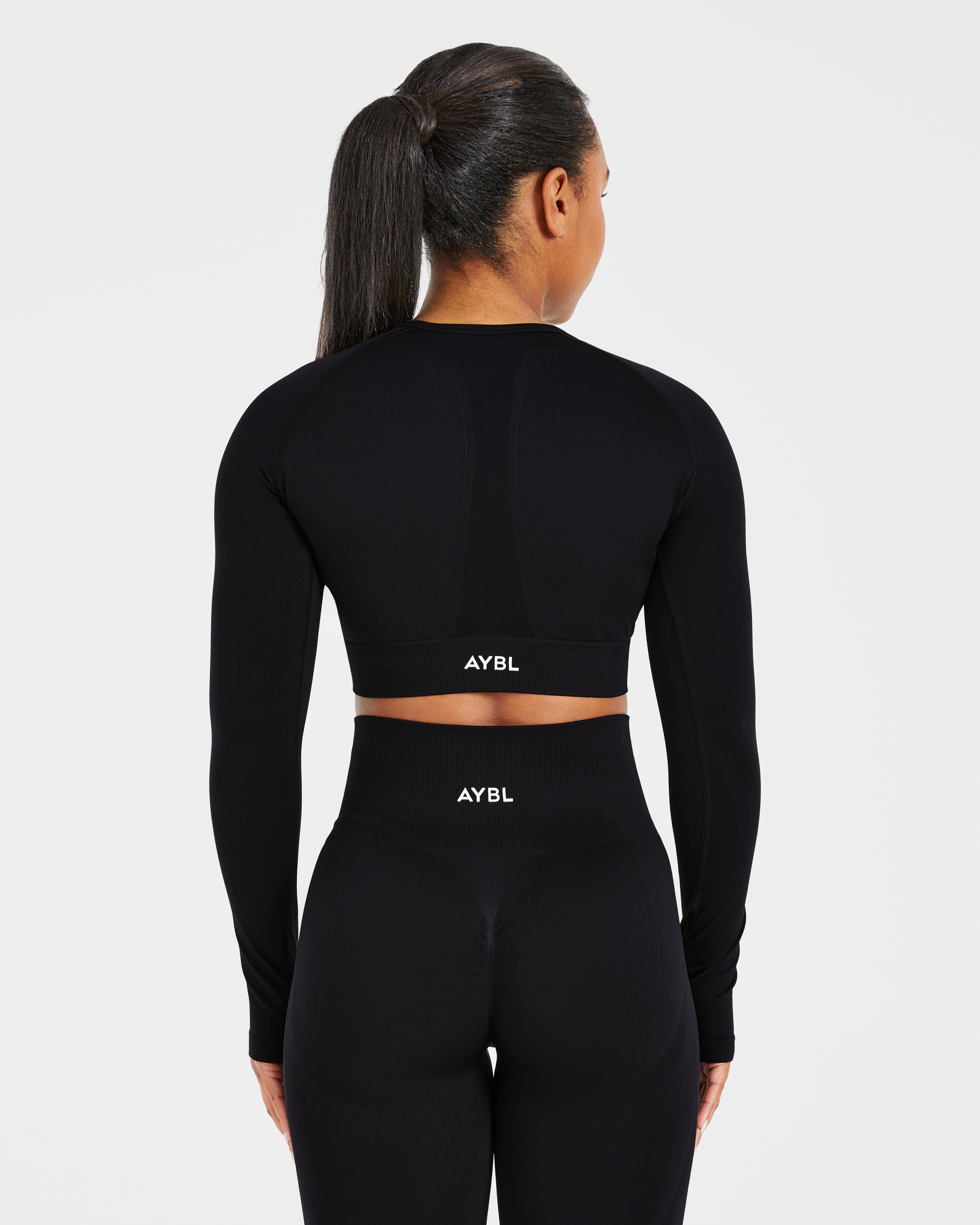 Empower Seamless Long Sleeve Crop Top - Black