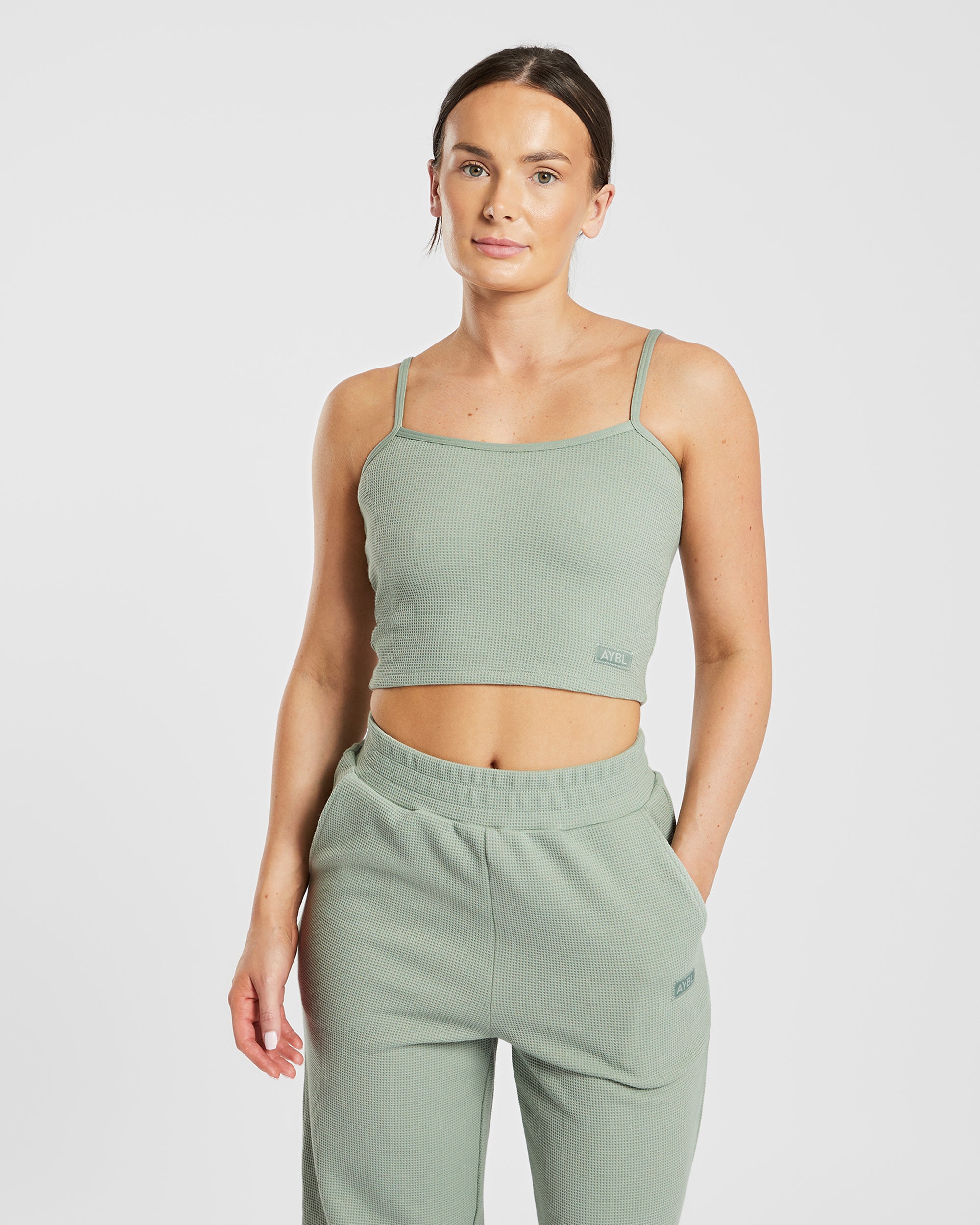 Waffle Crop Vest - Sage Green