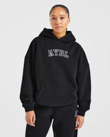 Varsity Embroidered Oversized Hoodie - Black