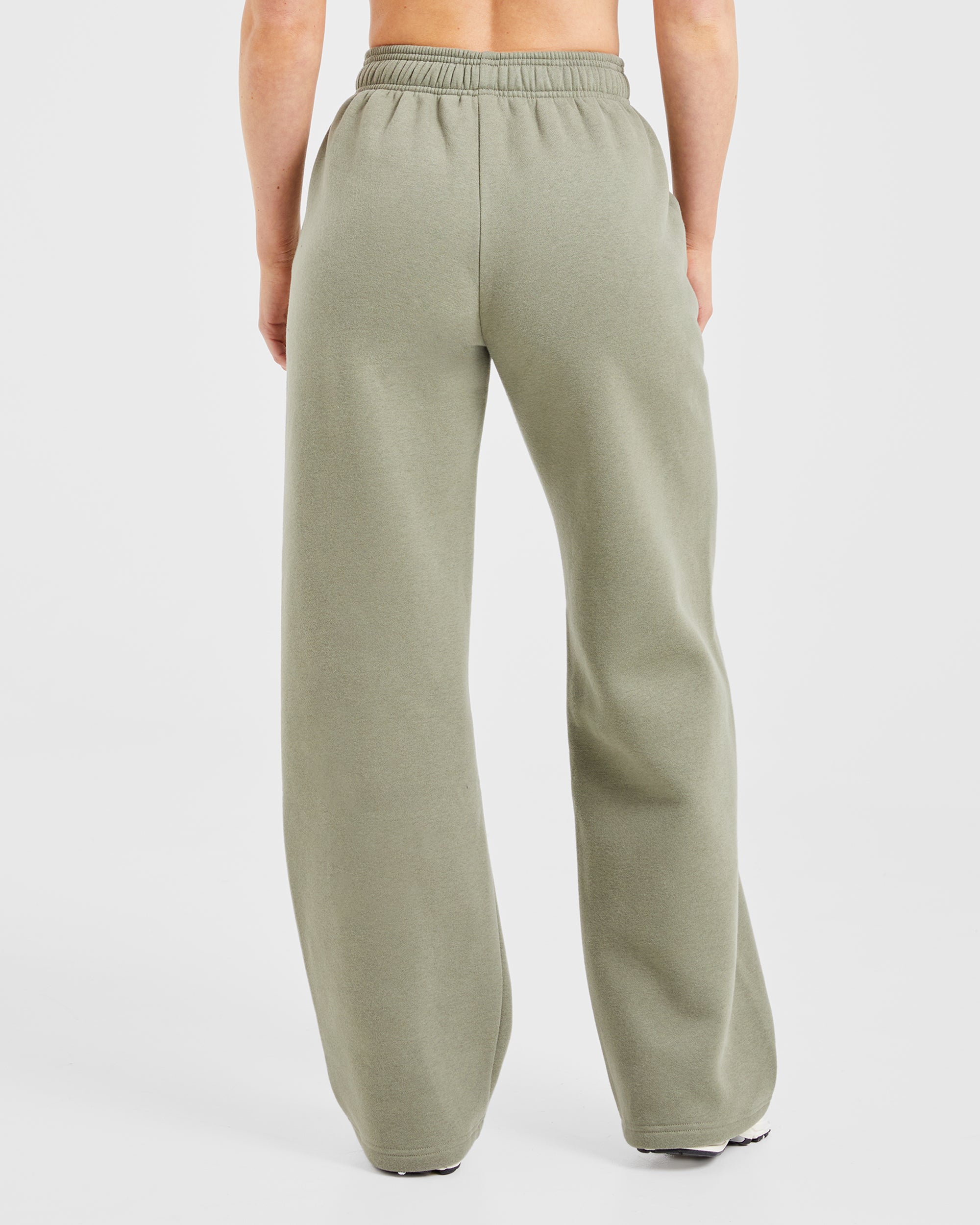 Varsity Embroidered Oversized Straight Leg Joggers - Muted Olive
