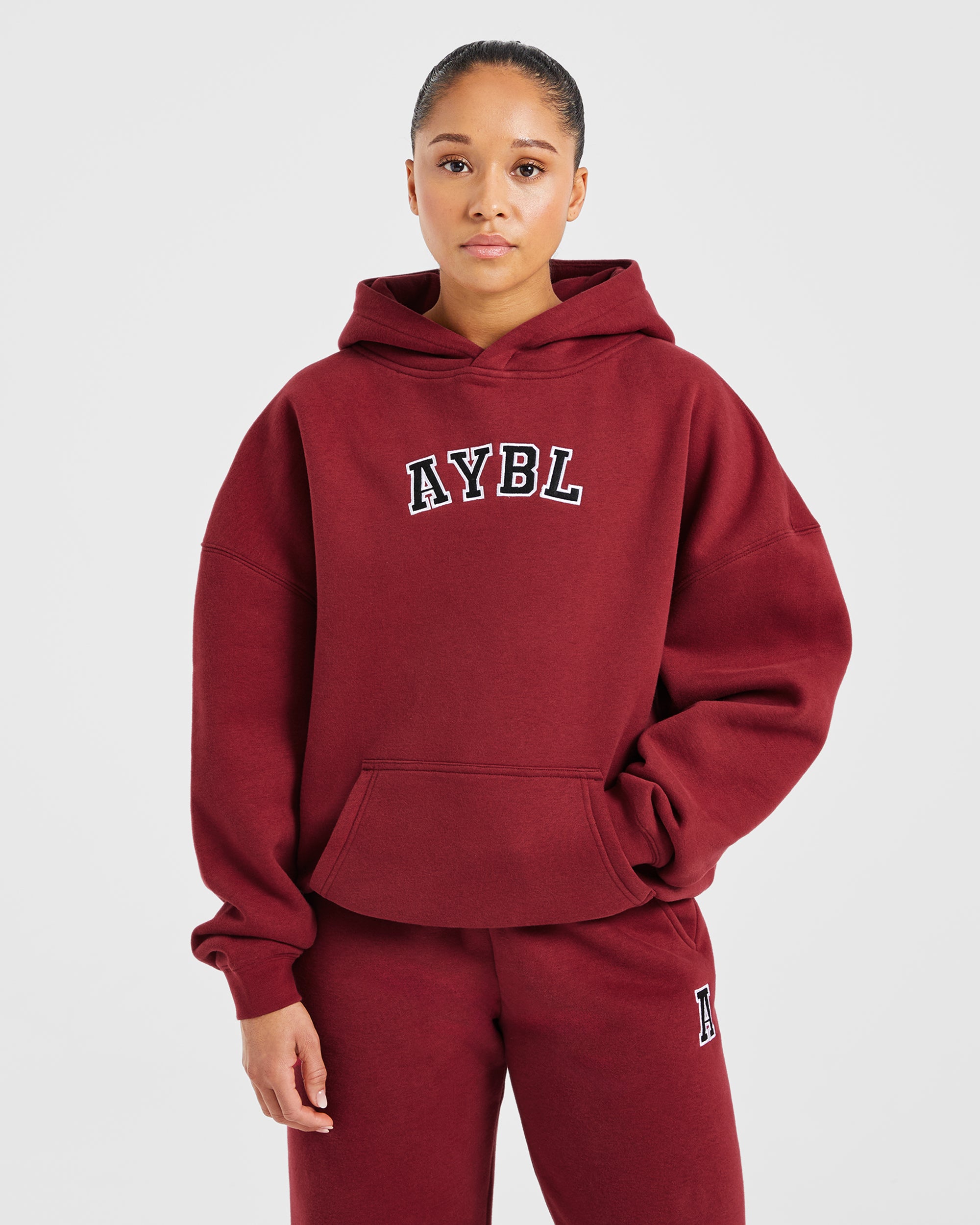 Varsity Embroidered Oversized Hoodie - Burgundy