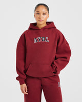 Varsity Embroidered Oversized Hoodie - Burgundy