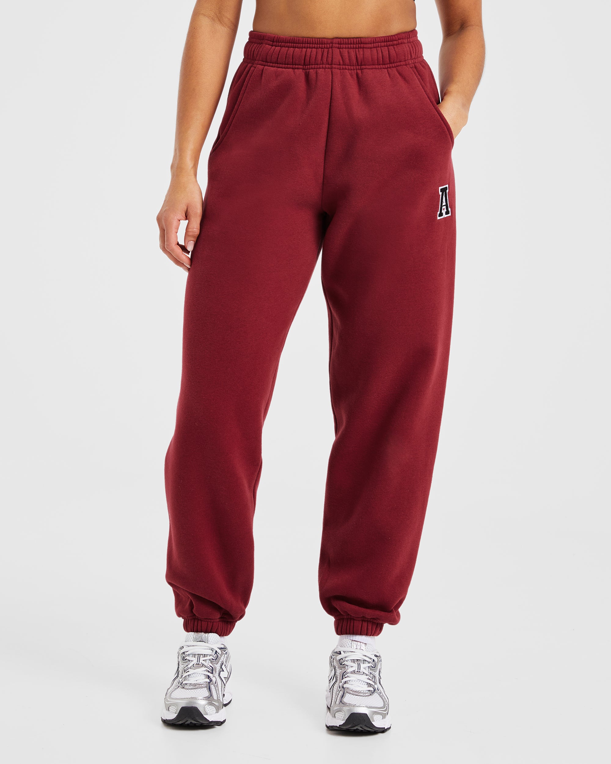 Varsity Embroidered Oversized Joggers - Burgundy