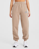 Varsity Oversized Joggers - Latte Brown