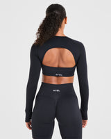 Power Seamless Long Sleeve Crop Top - Black