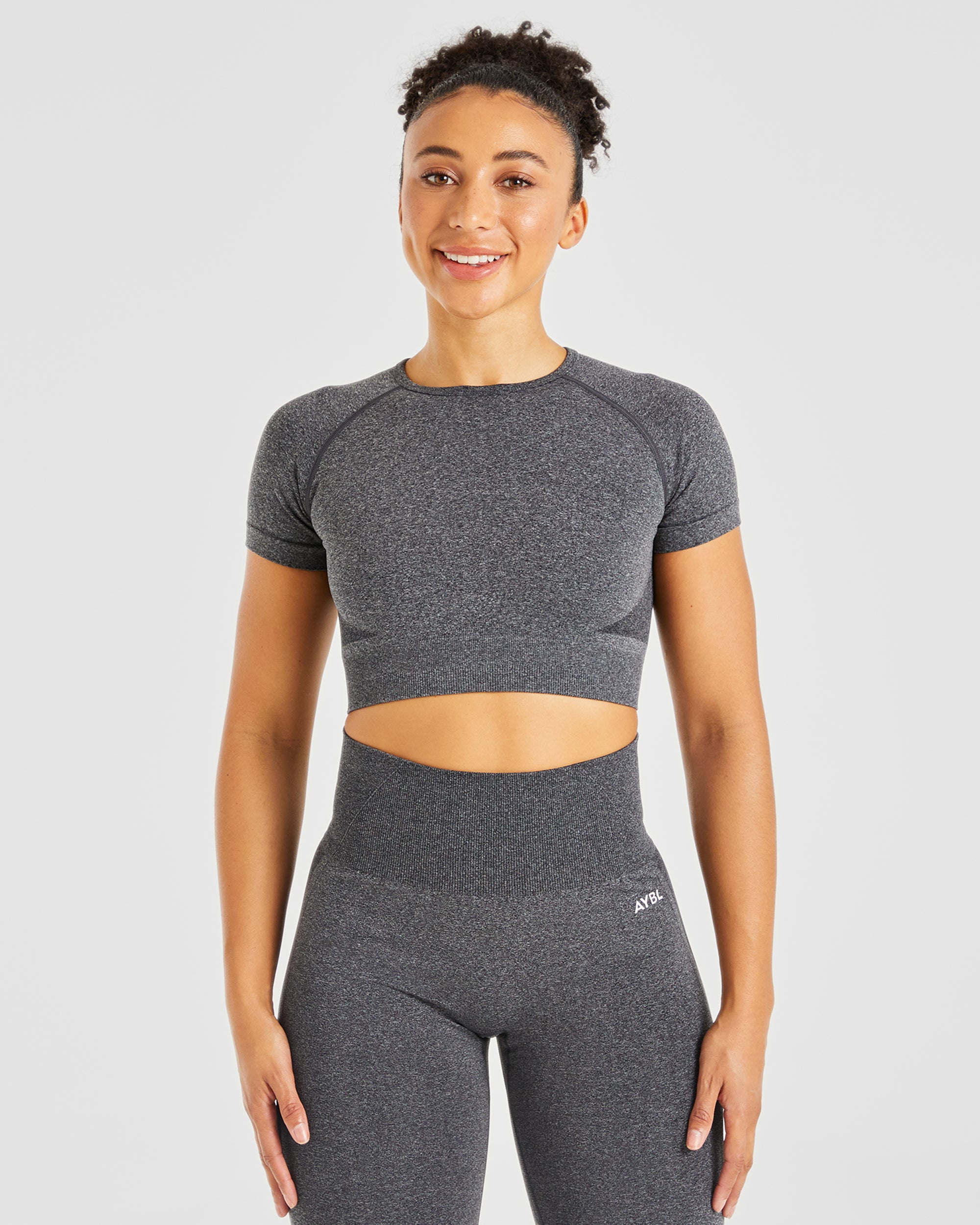 Empower Seamless Crop Top - Black Marl - aybldev