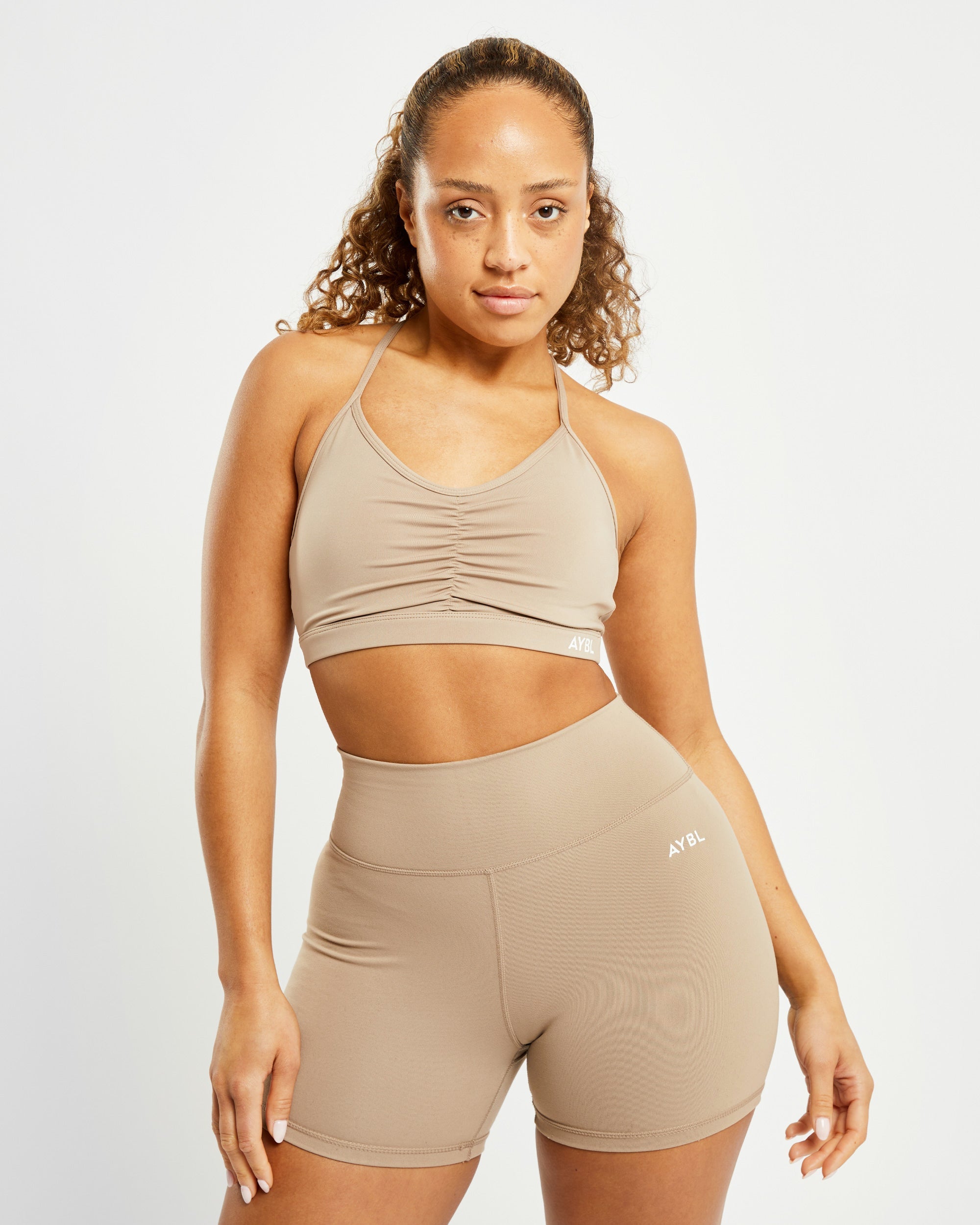 Essential Ruched Sports Bra - Mocha - aybldev