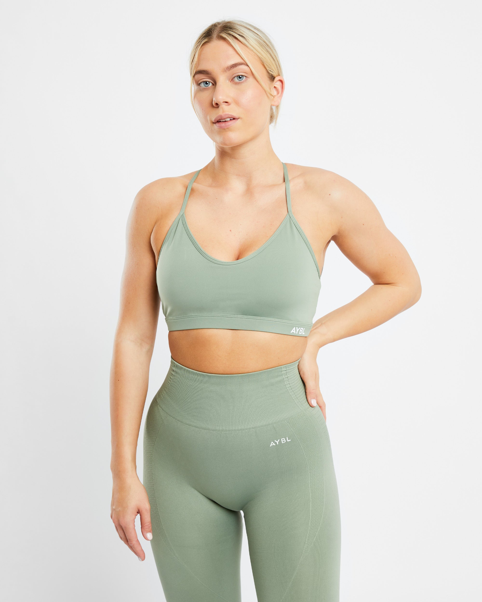 Essential V Neck Sports Bra - Olive Green - aybldev