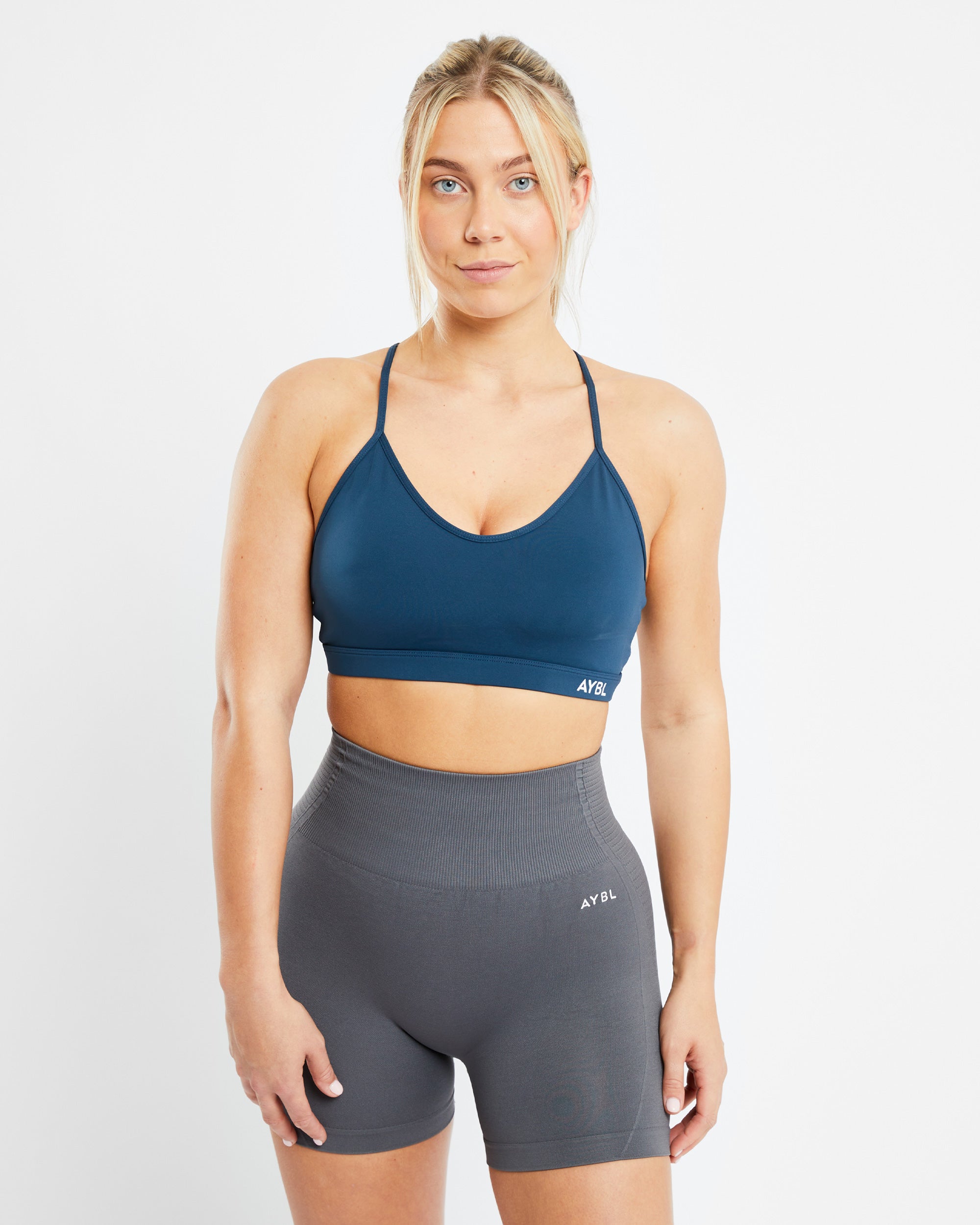 Essential V Neck Sports Bra - Marine Blue - aybldev