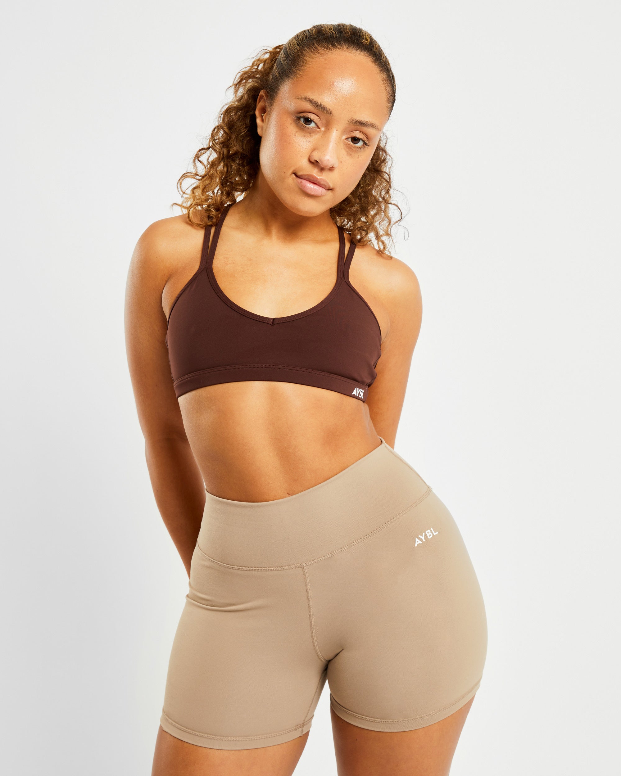 Essential Strappy Sports Bra - Chocolate Brown - aybldev
