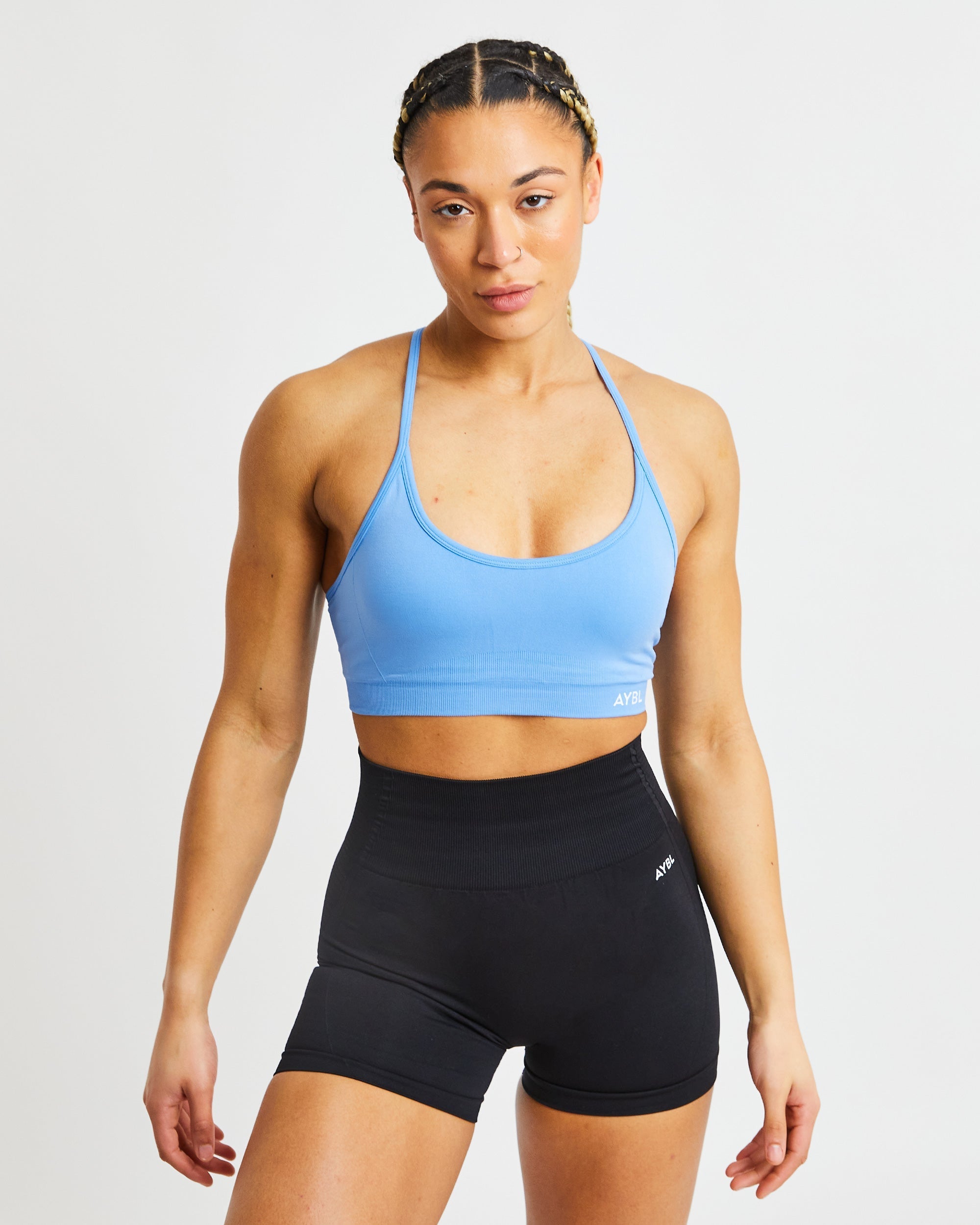 Essential Seamless V Neck Sports Bra - Spring Blue - aybldev