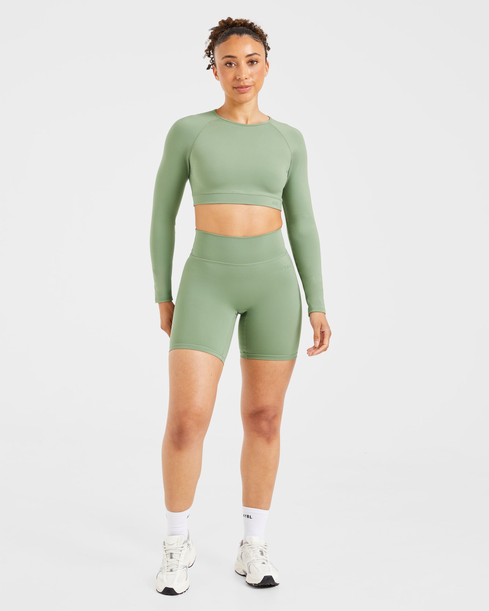 Staple Long Sleeve Crop Top - Olive Green