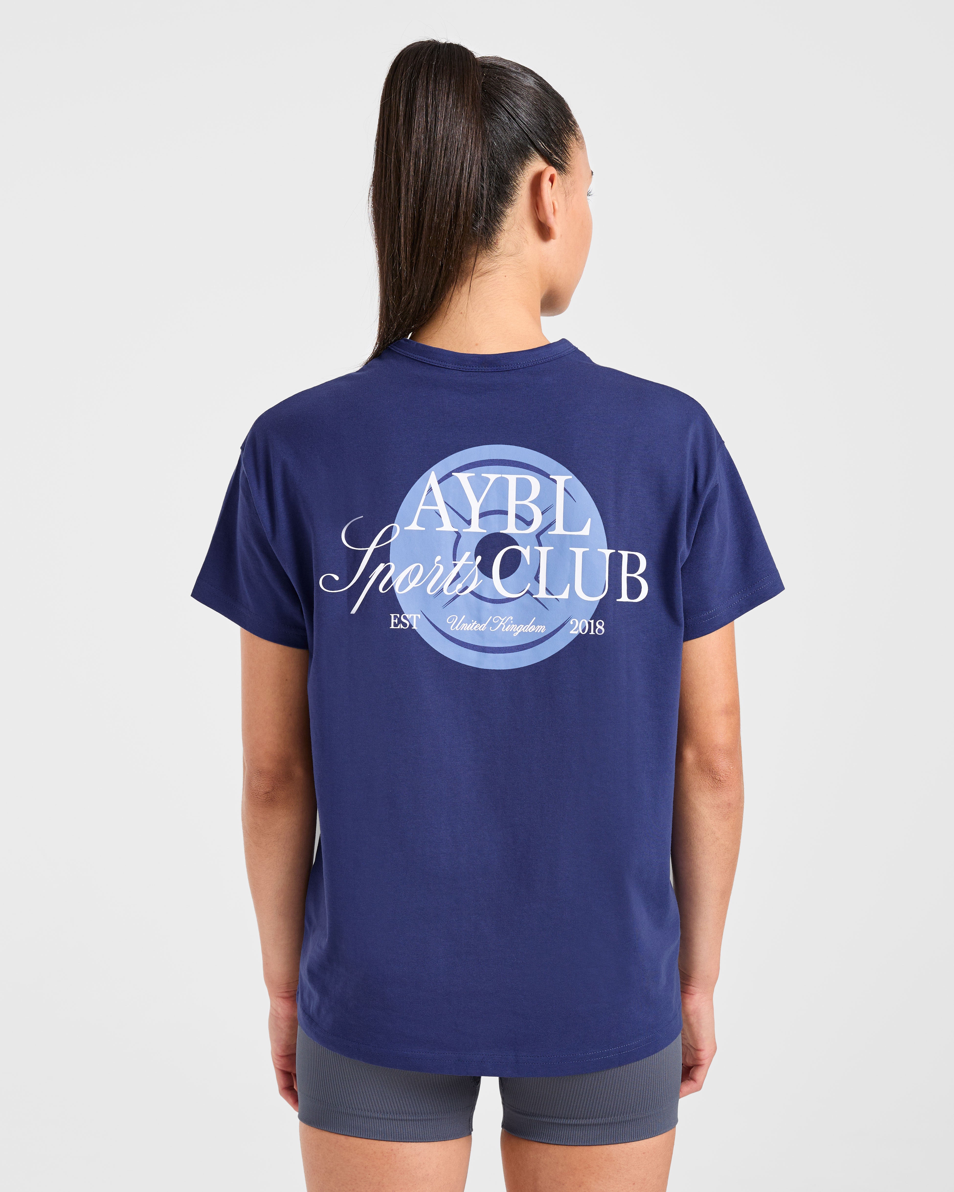 AYBL Sports Club Script Oversized T Shirt - Navy