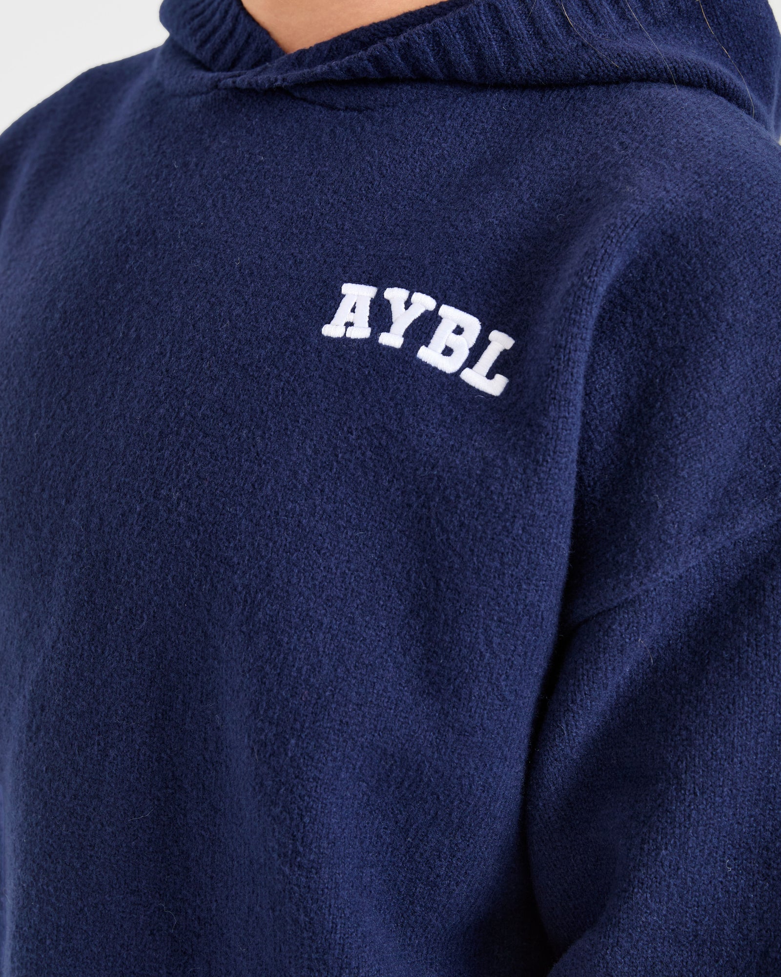 Varsity Minimal Logo Oversized Knitted Hoodie - Navy
